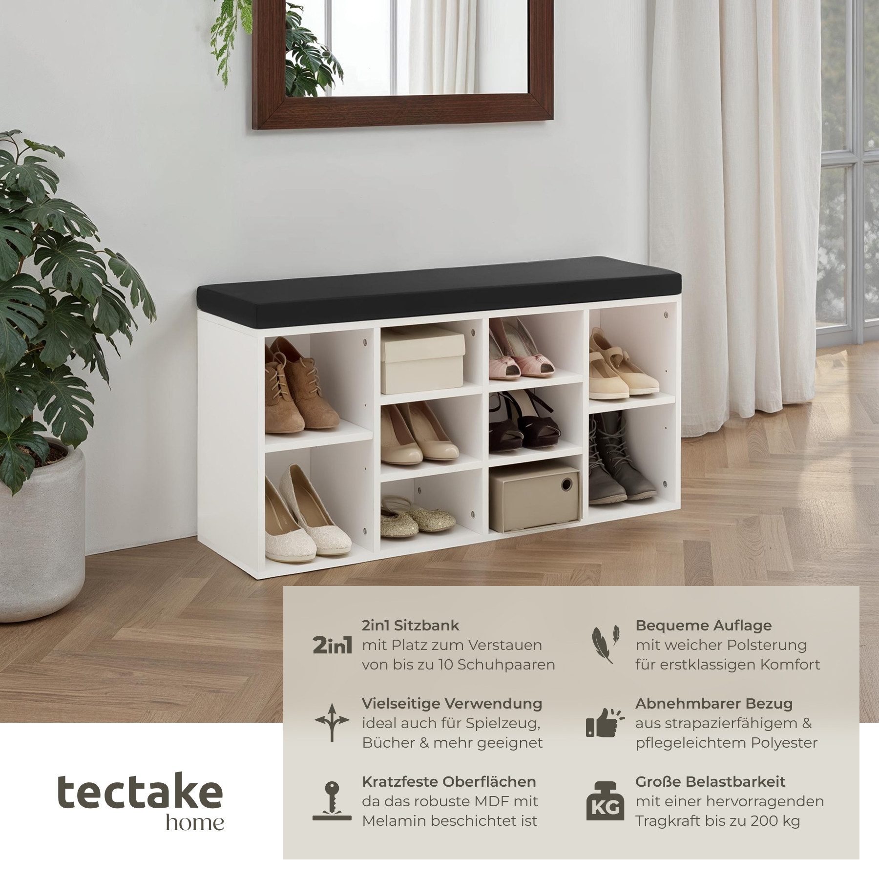 tectake Schuhschrank Schuhregal mit Sitzpolster 103,5x48x30cm günstig online kaufen