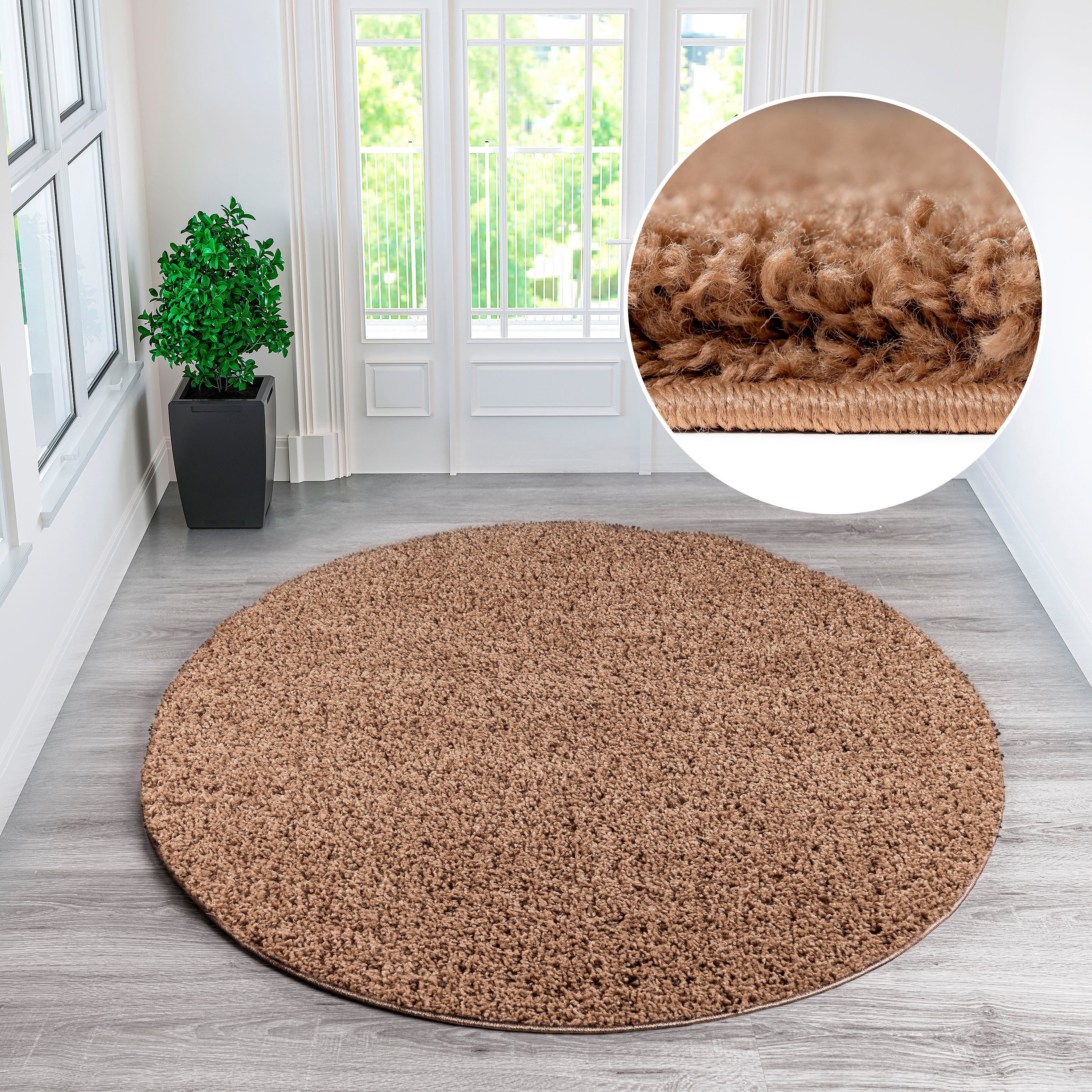 my home Teppich »Viva Teppich rund«, rund, 45 mm Höhe, Uni-Farben, einfarbi günstig online kaufen