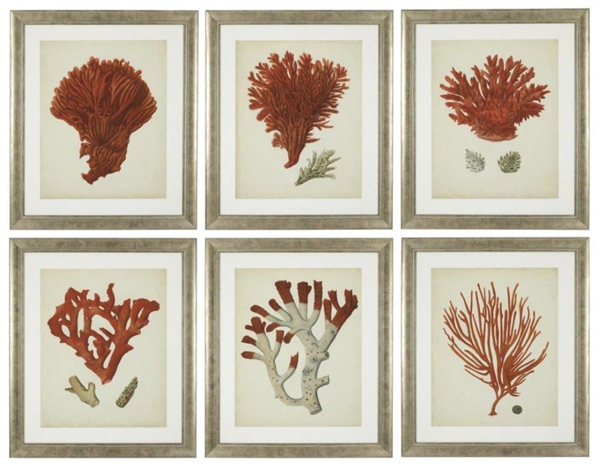 Casa Padrino Bilderrahmen Bilder / Kunstdruck 6er Set Korallen Antik Rot / Antik Silber 57,5 x H. 68 cm - Luxus Deko