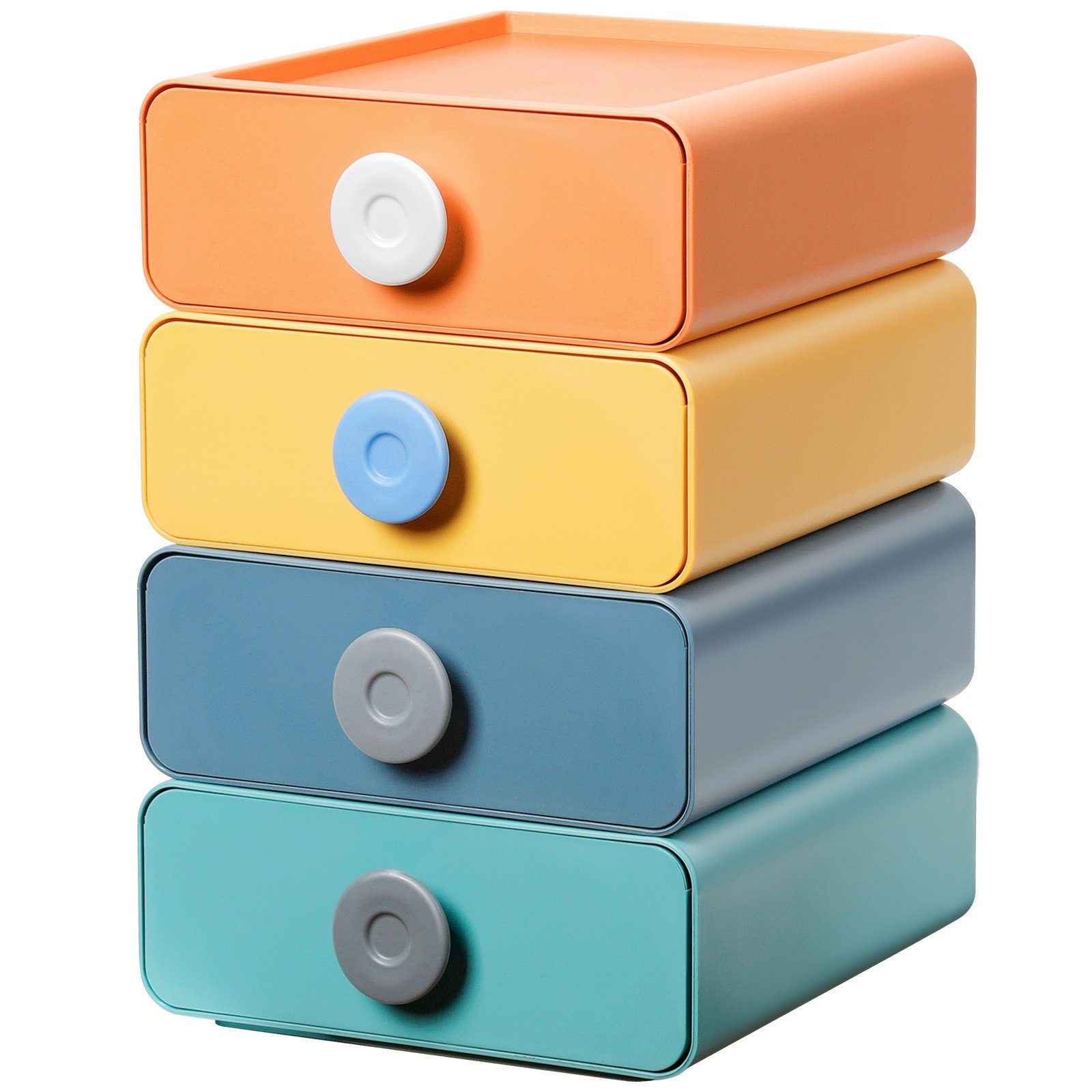 Ordnungssystem 4 Büro Schubladenbox, stapelbar Yorbay Aufbewahrungsbox, und Kosmetik Organizer für Schubladenbox 20x21x8cm), Schubladenbox, 4 Set (Mit Einzelgröße Ablagefächer 4er Farben,