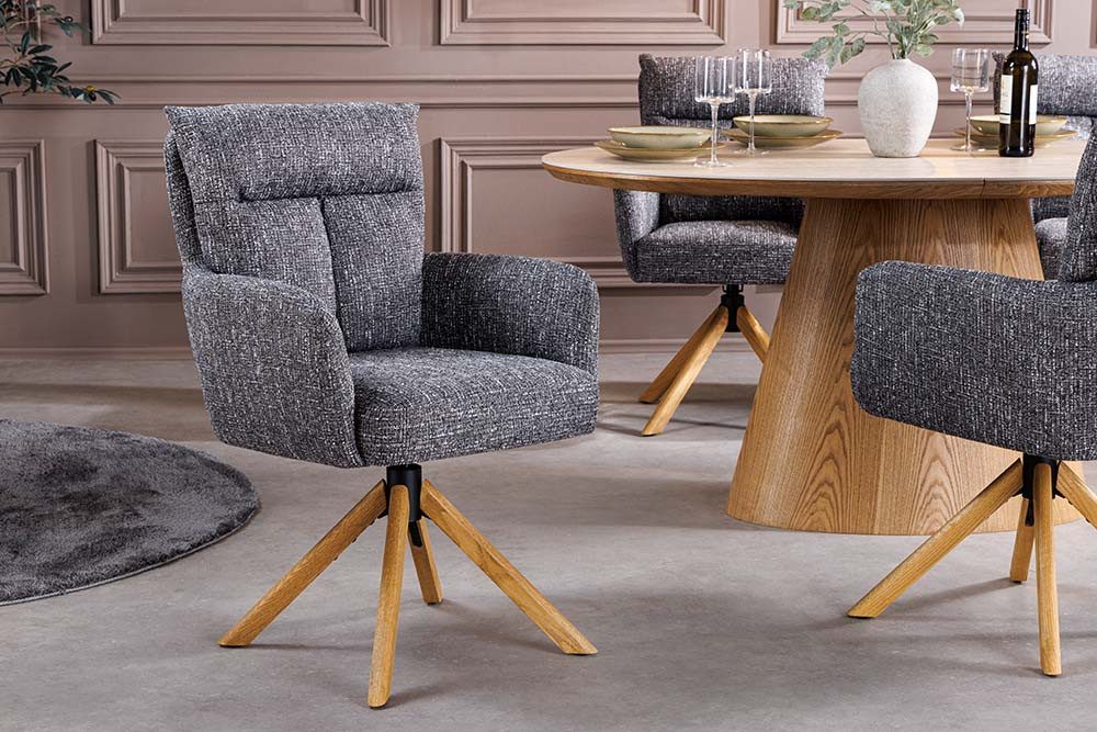 riess-ambiente Polsterstuhl BIG GEORGE grau/natur - Strukturstoff, Eichenholz, Armlehnen, drehbar (Einzelartikel, 1 St), 360° Drehstuhl mit Polsterung - ideal für Arbeits-, Wohn- & Essbereich