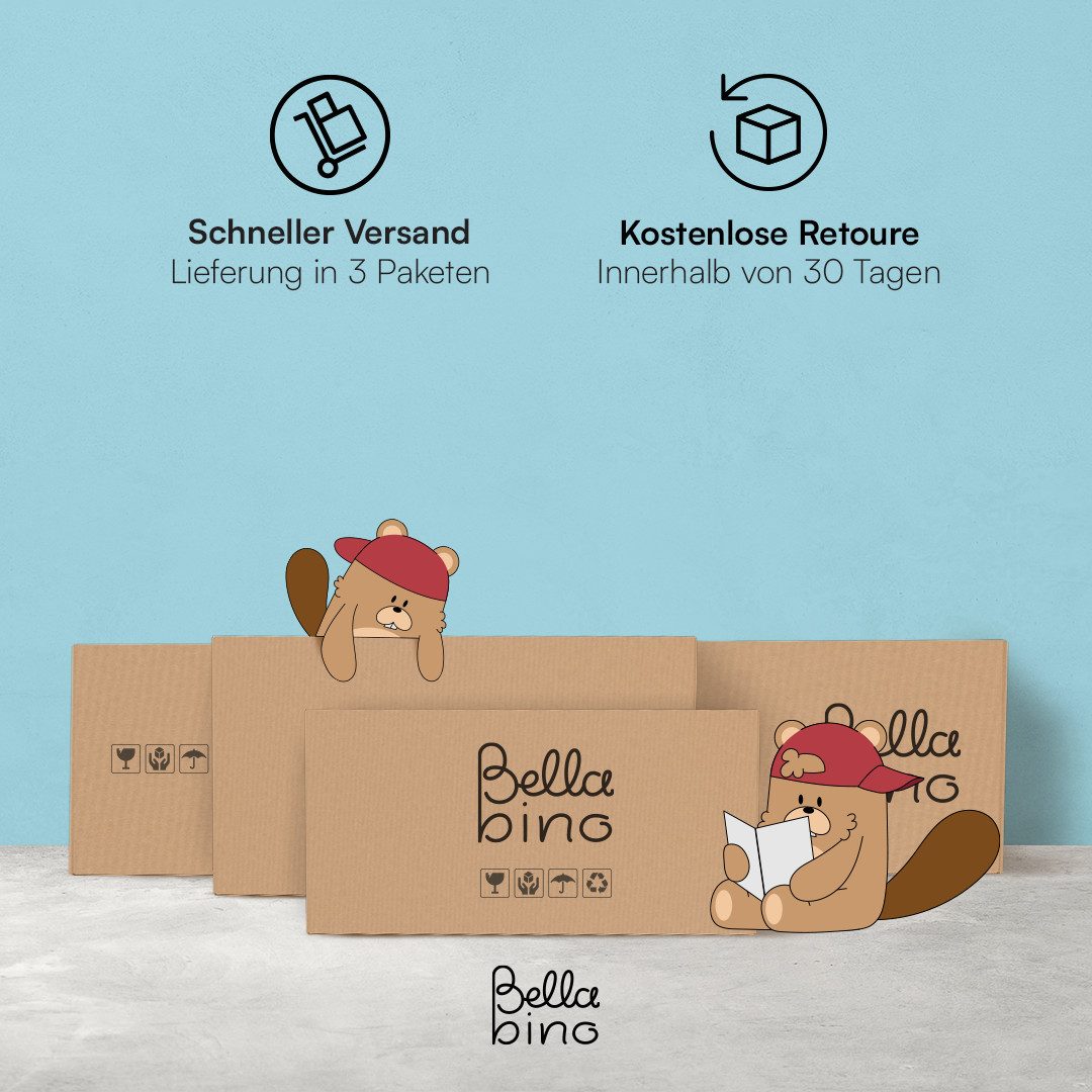 Bellabino Kinderbett Vils 90x200 cm mit Rausfallschutz, Lattenrost, Kiefer Massivholz (weiß, mit großer Schublade, mit Matratze) – Bild 3 von 5