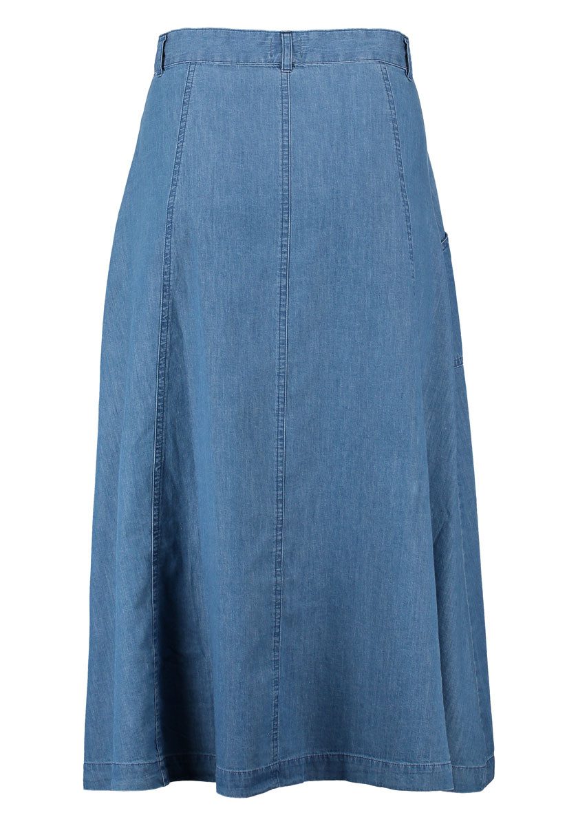 OS Trachten Jeansrock Brujus Trachtenrock wadenlanger Tellerrock mit 2 Seitentaschen und Stickerei – Bild 2 von 5