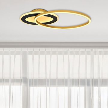 etc-shop LED Deckenleuchte, LED-Leuchtmittel fest verbaut, Warmweiß, Deckenleuchte Ringform Wohnzimmerlampe schwarz gold Design Deckenlampe