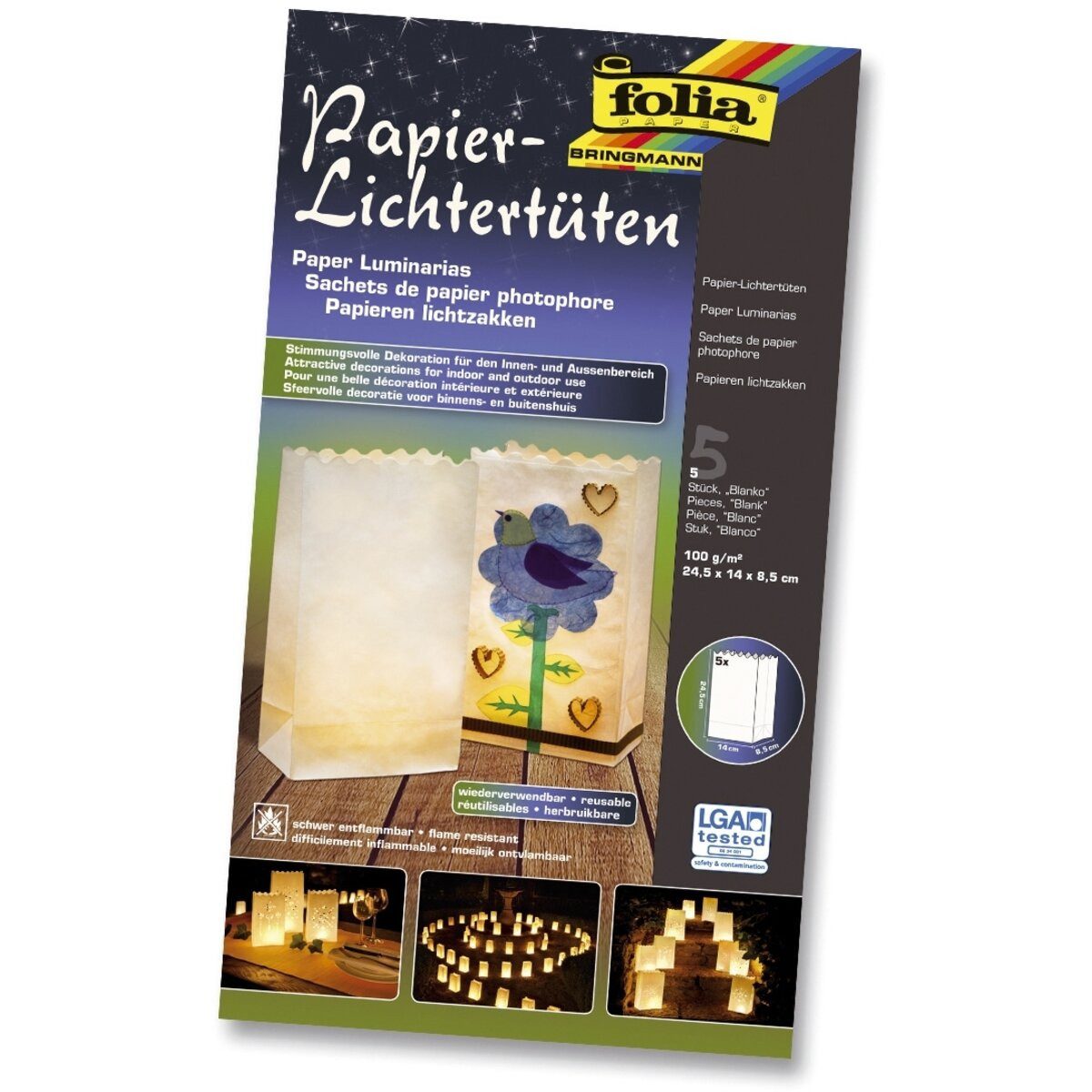 Folia Bastelfilz Lichtertüte - 5 Stück 24,5x14x8,5 cm blanko.