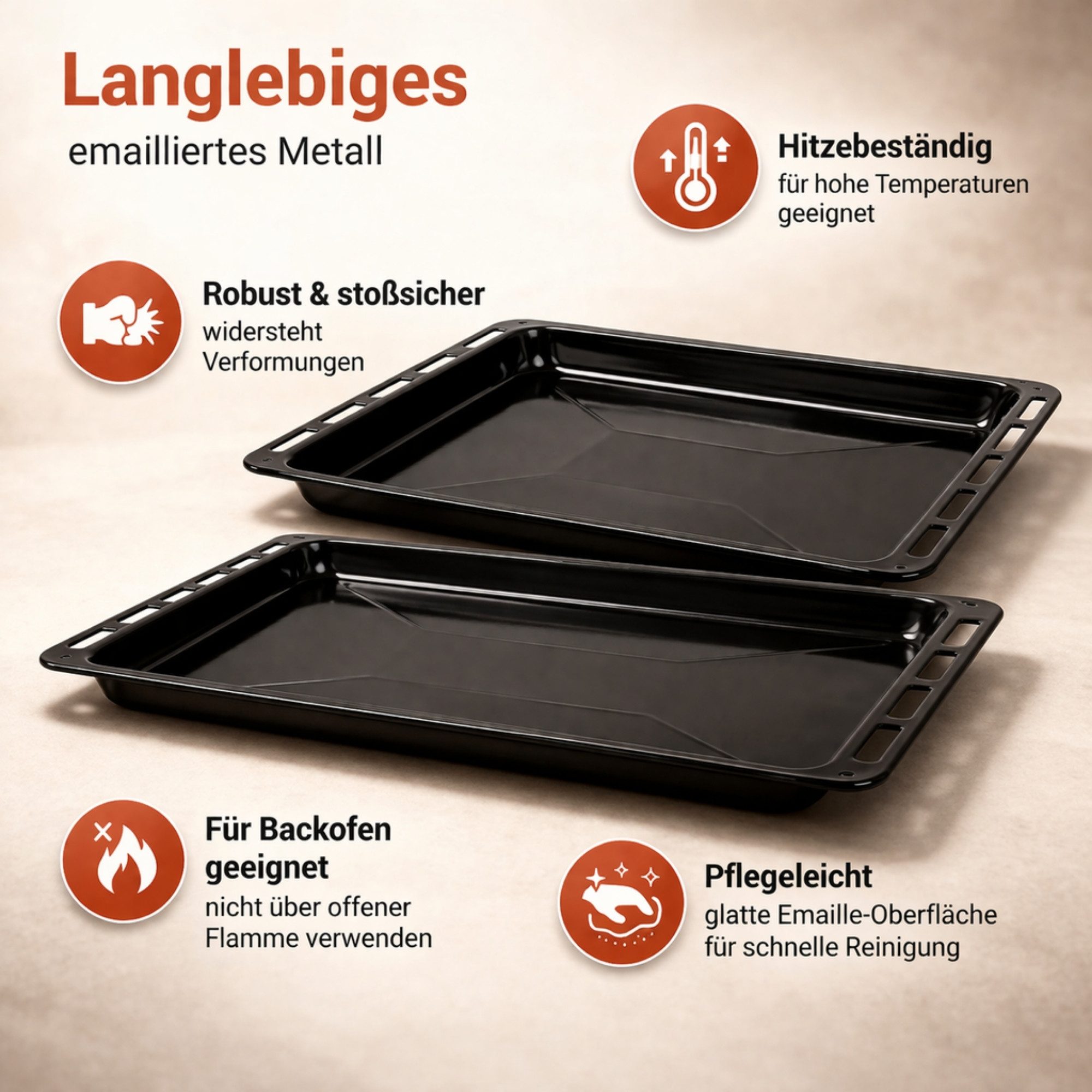 optimumX Backblech Emailliert Backblech Fettpfanne 422–445-455-460-465mm für Backofen, Standart+Grill – Bild 2 von 5