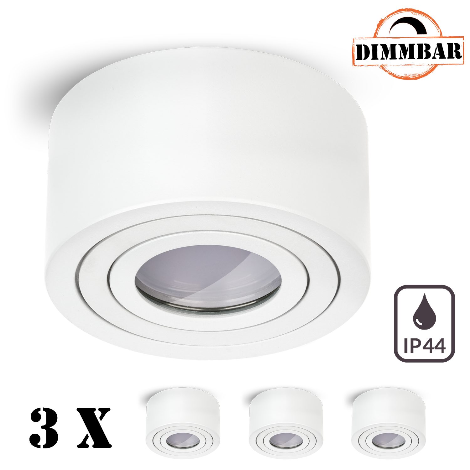 LED IP44 (50mm) in Aufbaustrahler Set mit Aufbaustrahler LED LED Set FLACH Weiß 3er EXTRA LEDANDO