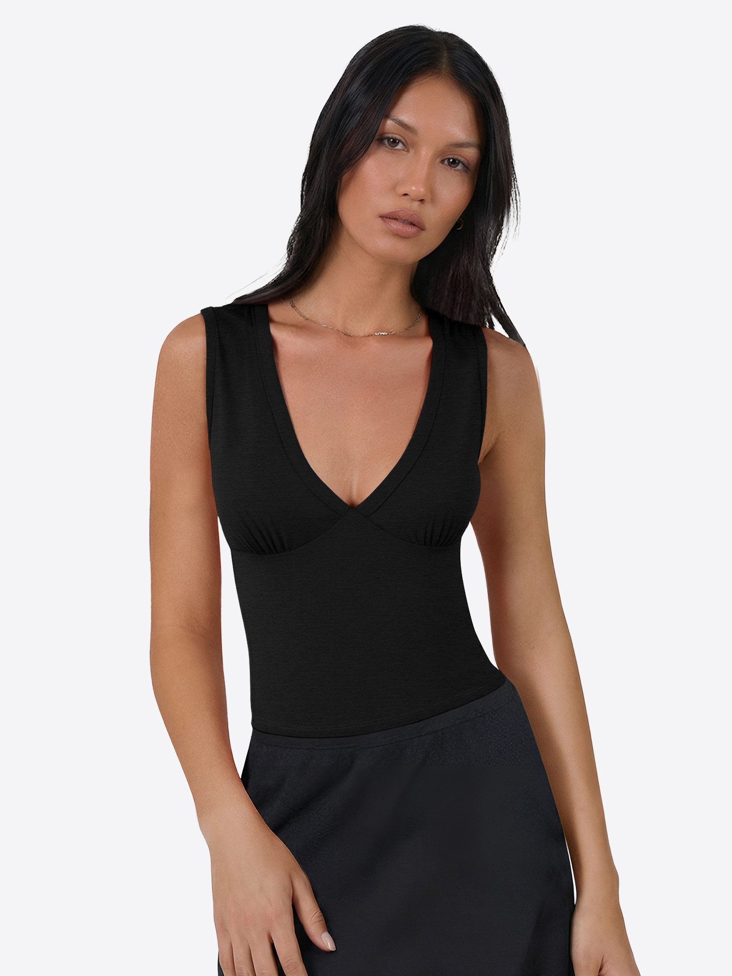 Imily Bela Tanktop Damen ärmelloses Top mit tiefem V-Ausschnitt Figurbetonend Basic (Packung, 1-tlg., 1per-Pack) in Unifarbe