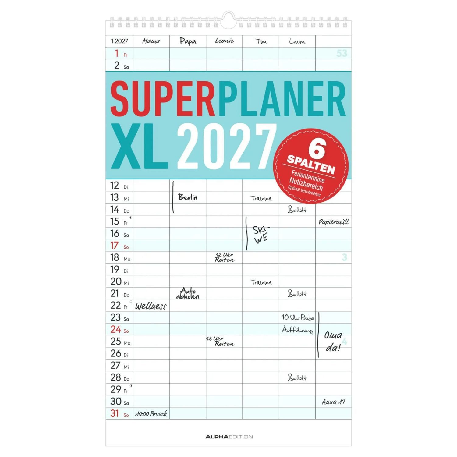 NEUMANN Wandkalender Superplaner XL 6 Spalten 2027