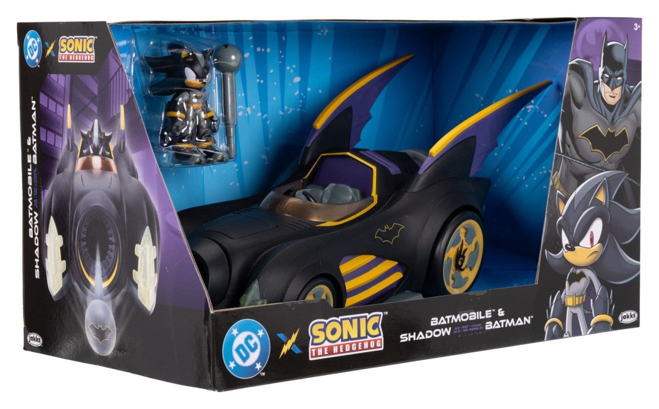 Jakks Pacific Actionfigur DC x Sonic - The Hedgehog Actionfigur mit Fahrzeug Shadow Batman & Bat