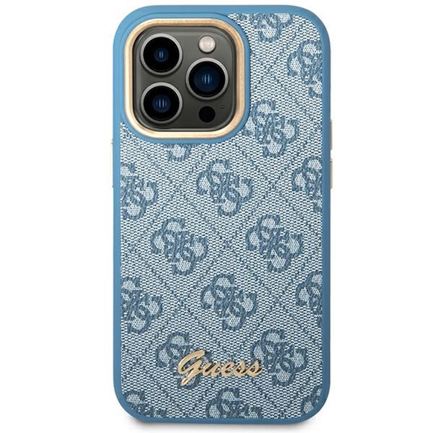 Guess Handyhülle Guess Apple iPhone 14 Pro Hard Case 4G Vintage Gold Logo Blau