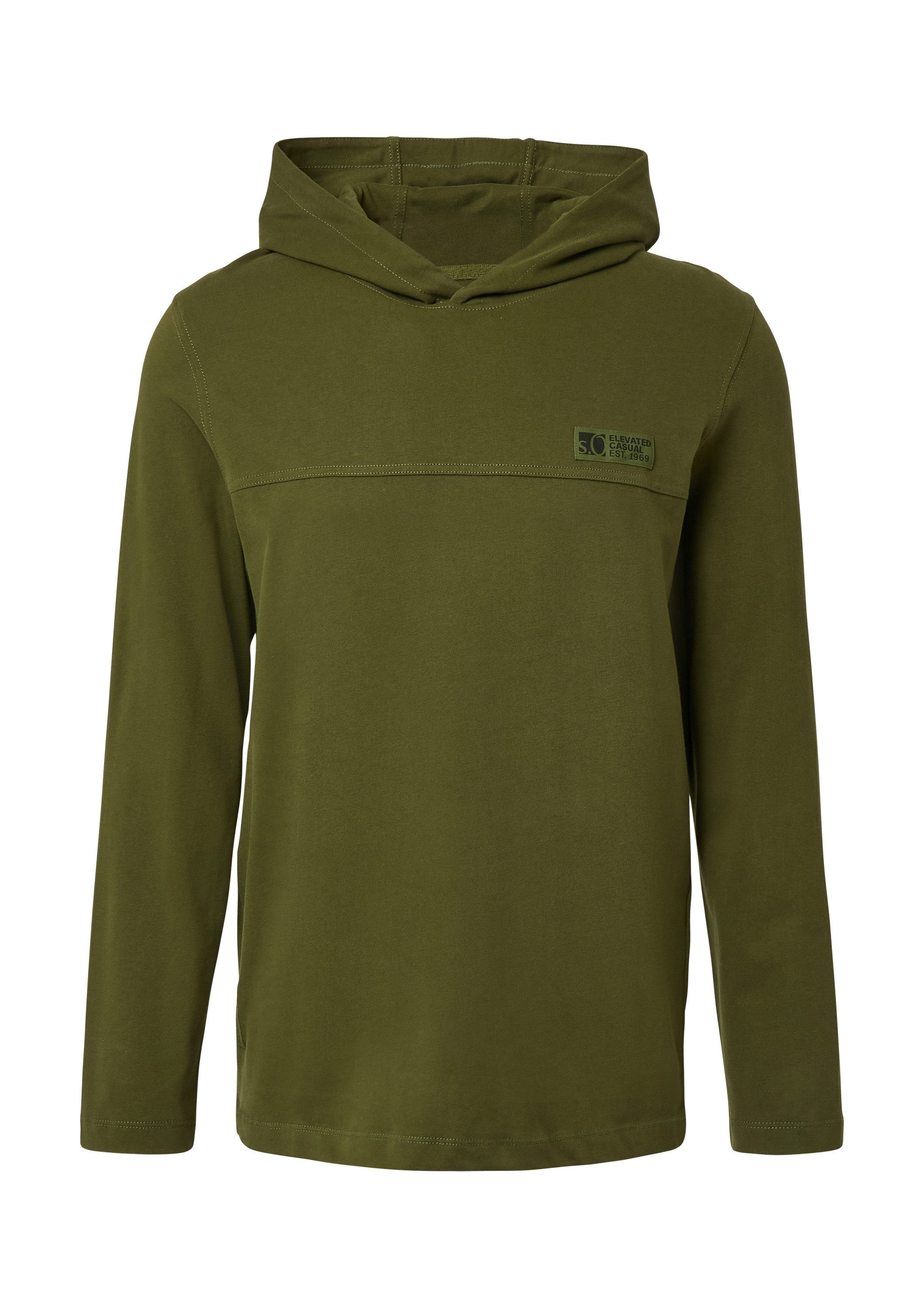 s.Oliver Langarmshirt T-Shirt Kapuzen-Longsleeve aus Heavy Jersey mit Logo-Detail