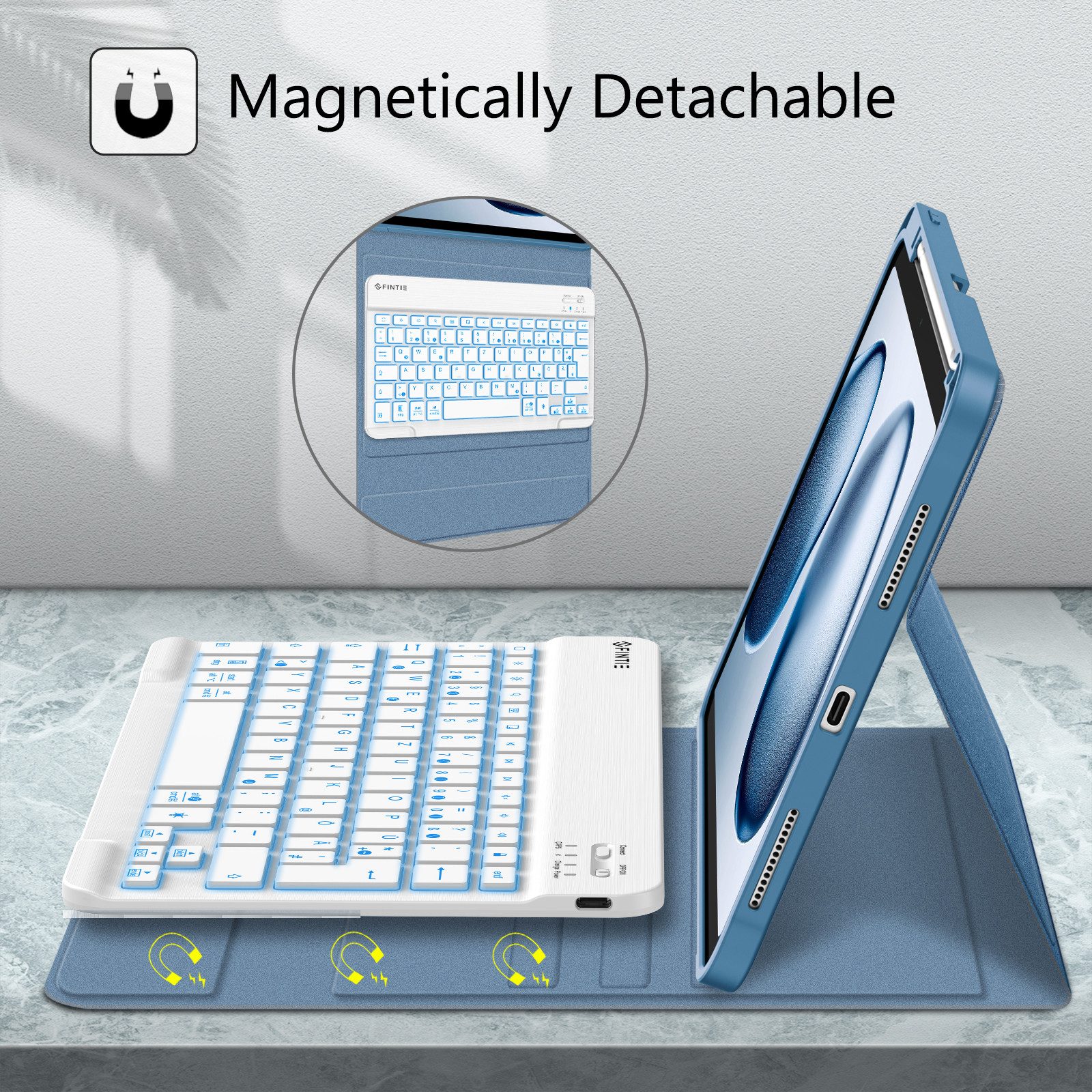 Fintie Tablet-Hülle mit Tastatur für iPad 11 Generation 2025 11'', iPad 10 Gen 2022 10.9'' 11 Zoll/10.9 Zoll, 7-farbige Hintergrundbeleuchtung, Magnetische Bluetooth-Keyboard
