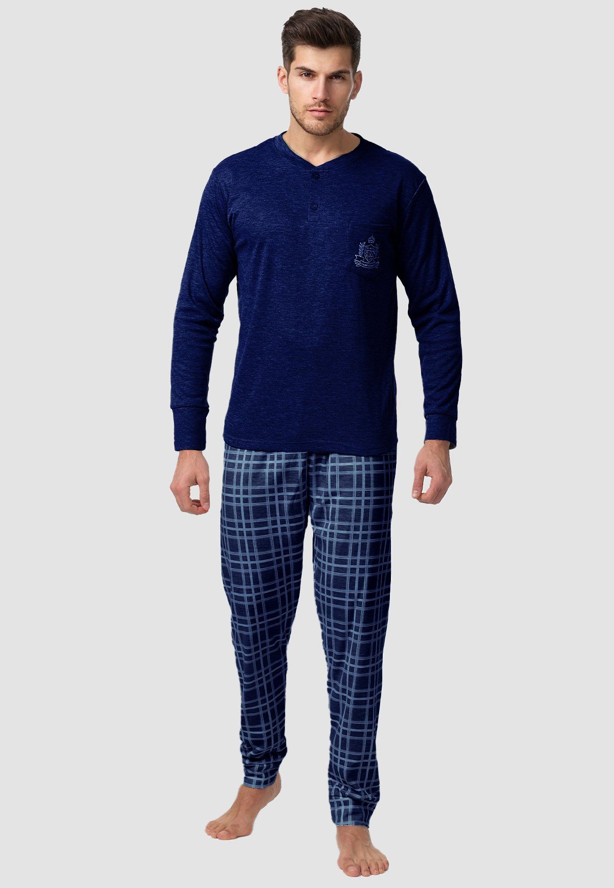 Egomaxx Schlafanzug 2-Teiliger Pyjama Schlafanzug Langarm 5173inBlau