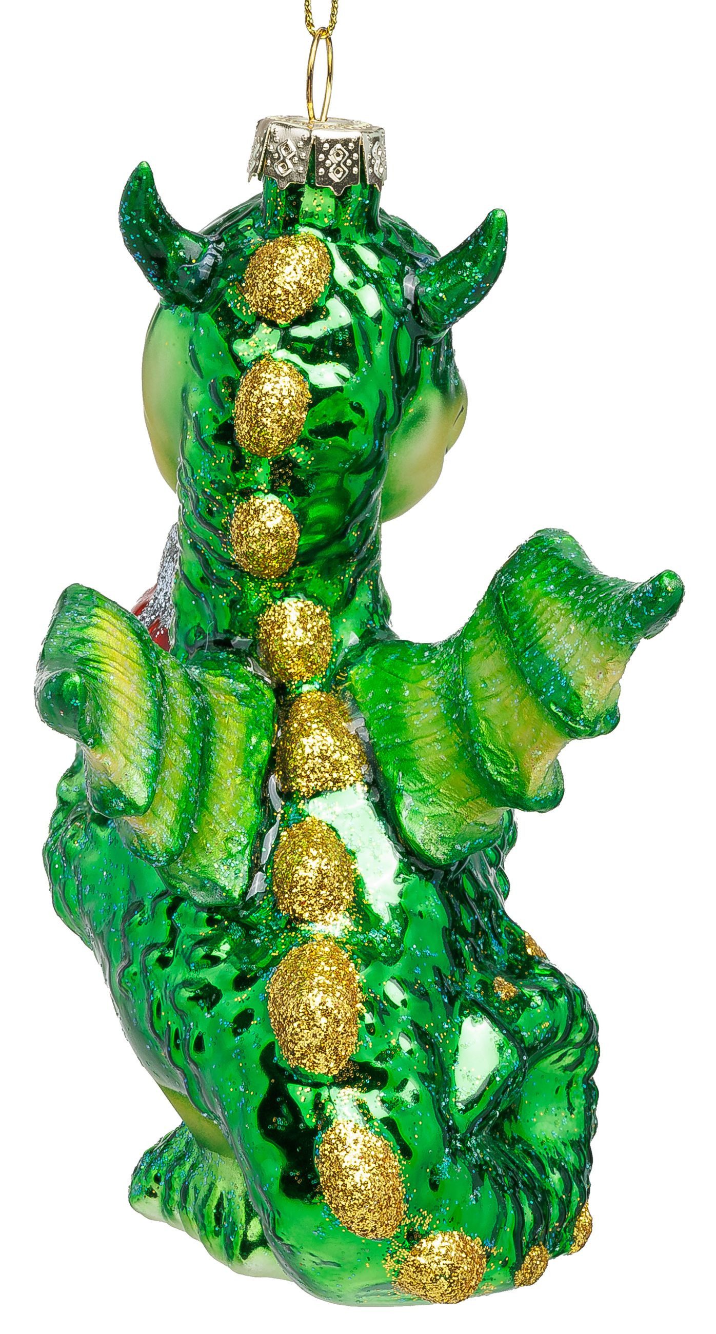 SIKORA Weihnachtsbaumkugel Drache mit Geschenk besondere Weihnachtskugel Glas Anhänger – BS057, Premium Christbaumschmuck Deko - traditionell & außergewöhnlich – Bild 4 von 5