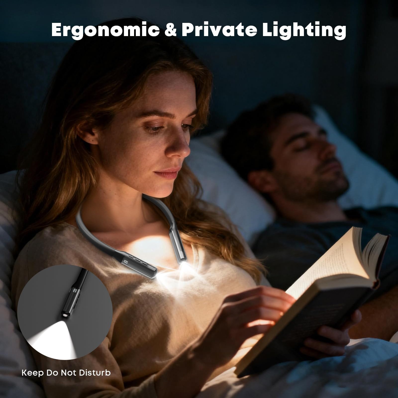 LQWELL LED Leselampe Wiederaufladbare Neck Reading Light LED Buchlampe Biegbare Arme, LED fest integriert, Hals Leselampe 3 Farben und 3 Helligkeiten Einstellba – Bild 4 von 5
