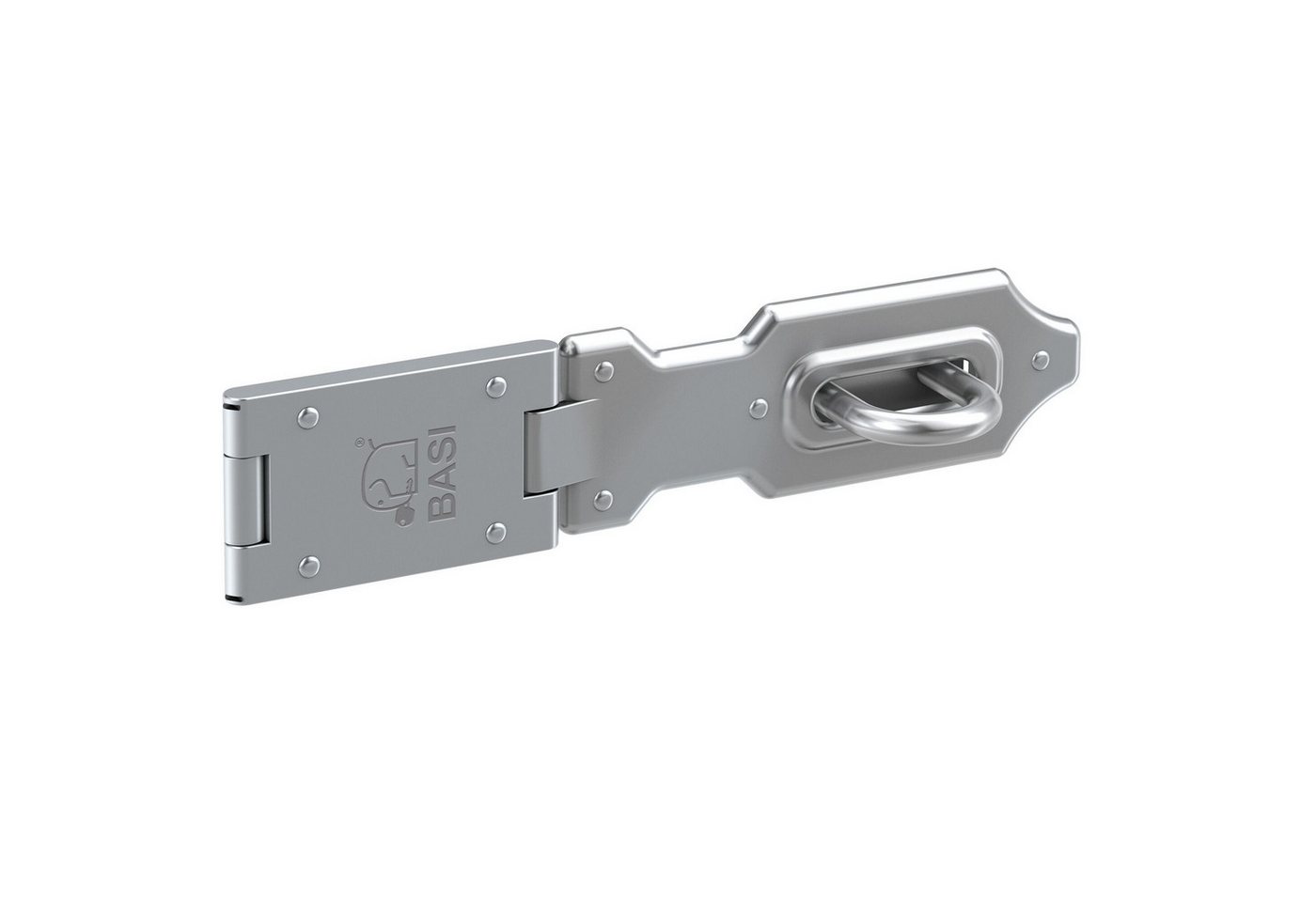 BASI Sicherheits-Stallriegel Sicherheitsüberfalle, Länge - 146 mm, (Packung), 1 Gelenk und gehärteter Öse, verzinkt und wetterfest, Länge: 140 mm