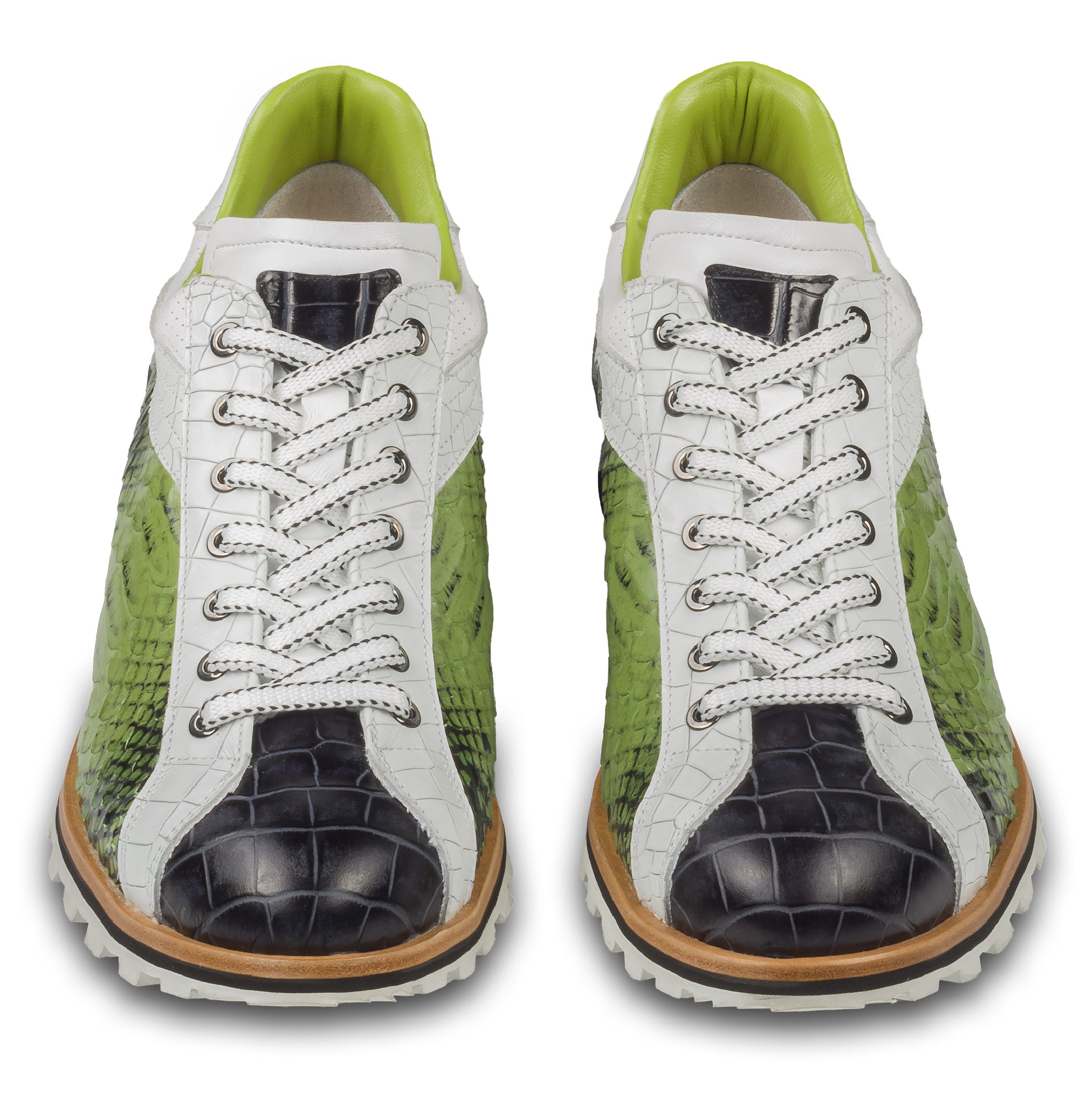 Lorenzi Lorenzi Herren Sneaker grün/weiß/schwarz – Leder Schlangenprägung Sneaker Besondere Merkmale	Handgefertigt
