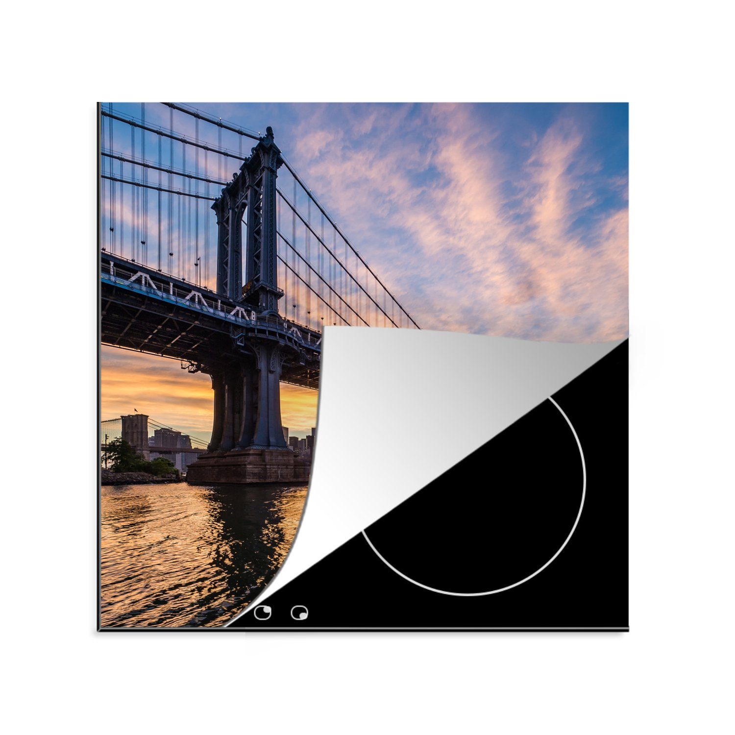 MuchoWow Herdblende-/Abdeckplatte Bewölkter Himmel über der Brooklyn Bridge in New York bei, Vinyl, (1 tlg), 78x78 cm, Ceranfeldabdeckung, Arbeitsplatte für küche