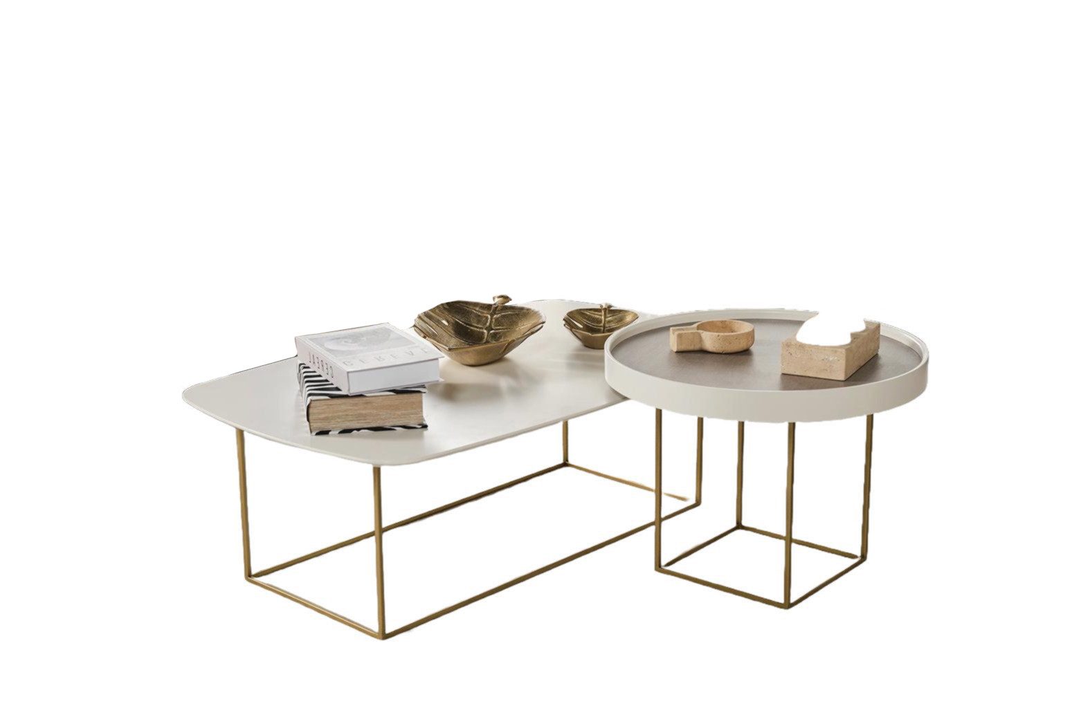 Xlmoebel Couchtisch Designer Rundtisch aus Edelstahl in halbrunder Form (1-St., 2х Couchtische), Hergestellt in Europa