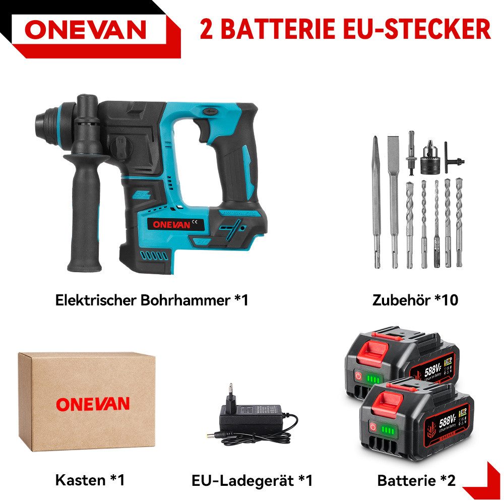 ONEVAN Akku-Bohrhammer Bürstenloser SDS-Plus Schlagbohrhammer mit günstig online kaufen