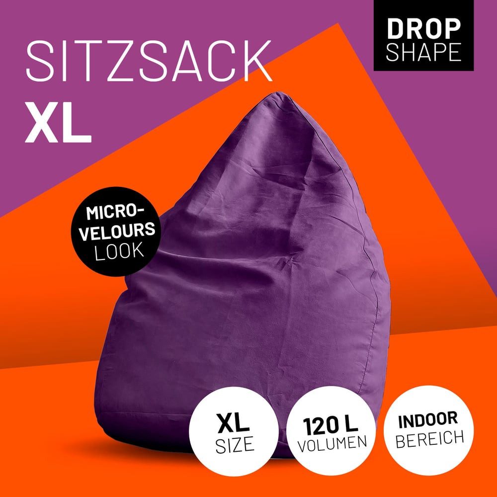 Lumaland Sitzsack Luxury XL Sitzsack (1 St), Microvelours Beanbag extra weich & robust Stuhl Sessel 85x65cm