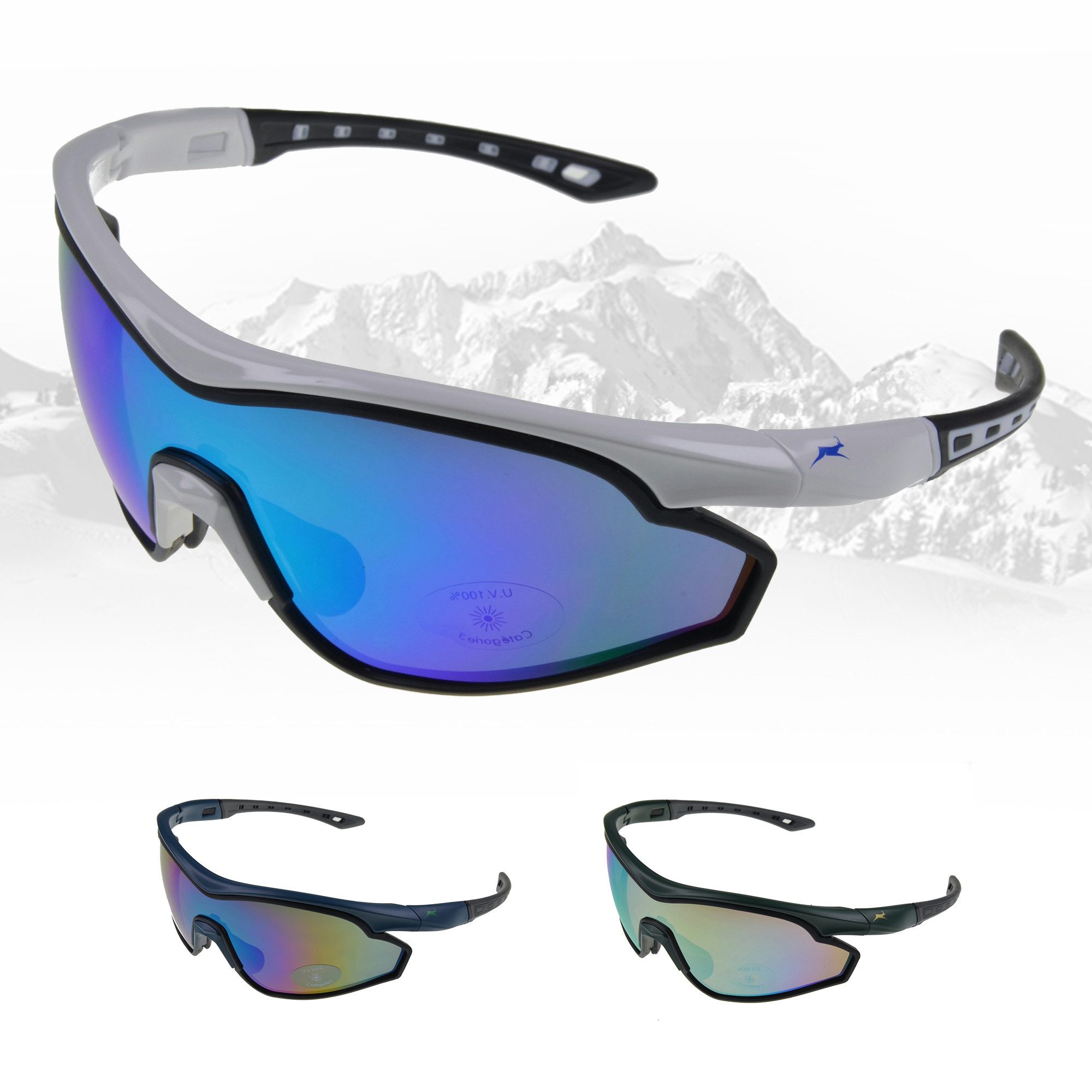 Gamswild Sportbrille UV400 Sonnenbrille Skibrille Fahrradbrille TR90 Damen Herren, Modell WS7534 in weiß, blau, grün