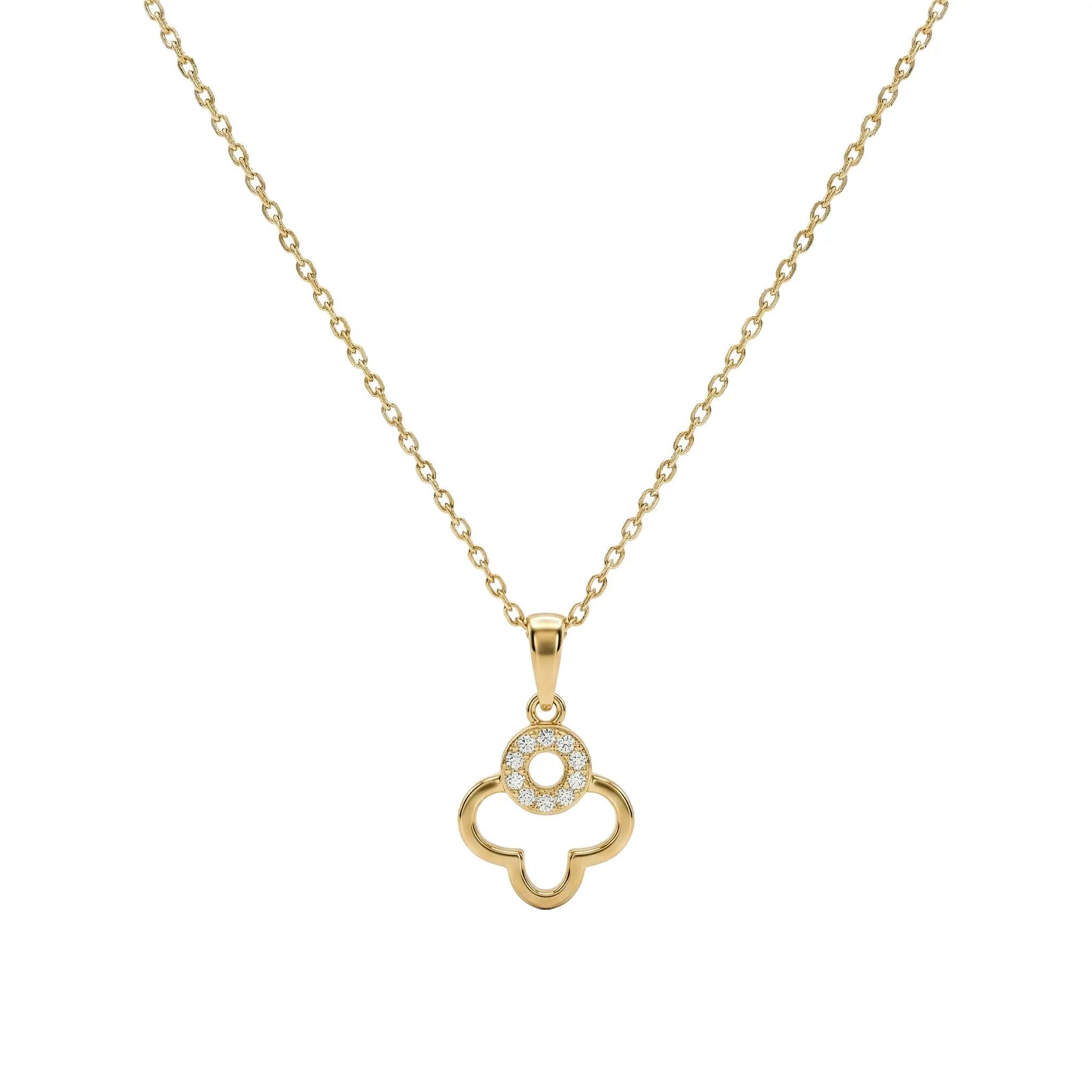 Kette mit Anhänger 375 Echtgold TréviaGlow Kleeblatt Zirkonia