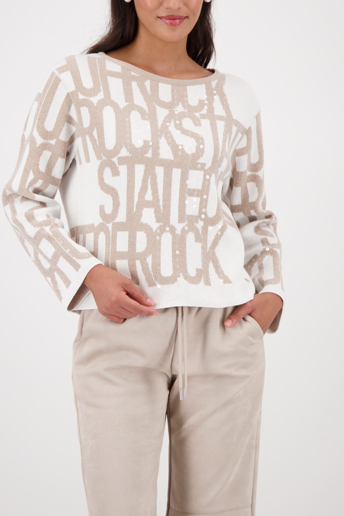 Monari Strickpullover Pullover Schrift Regular fit mit Rundhalsausschnitt günstig online kaufen