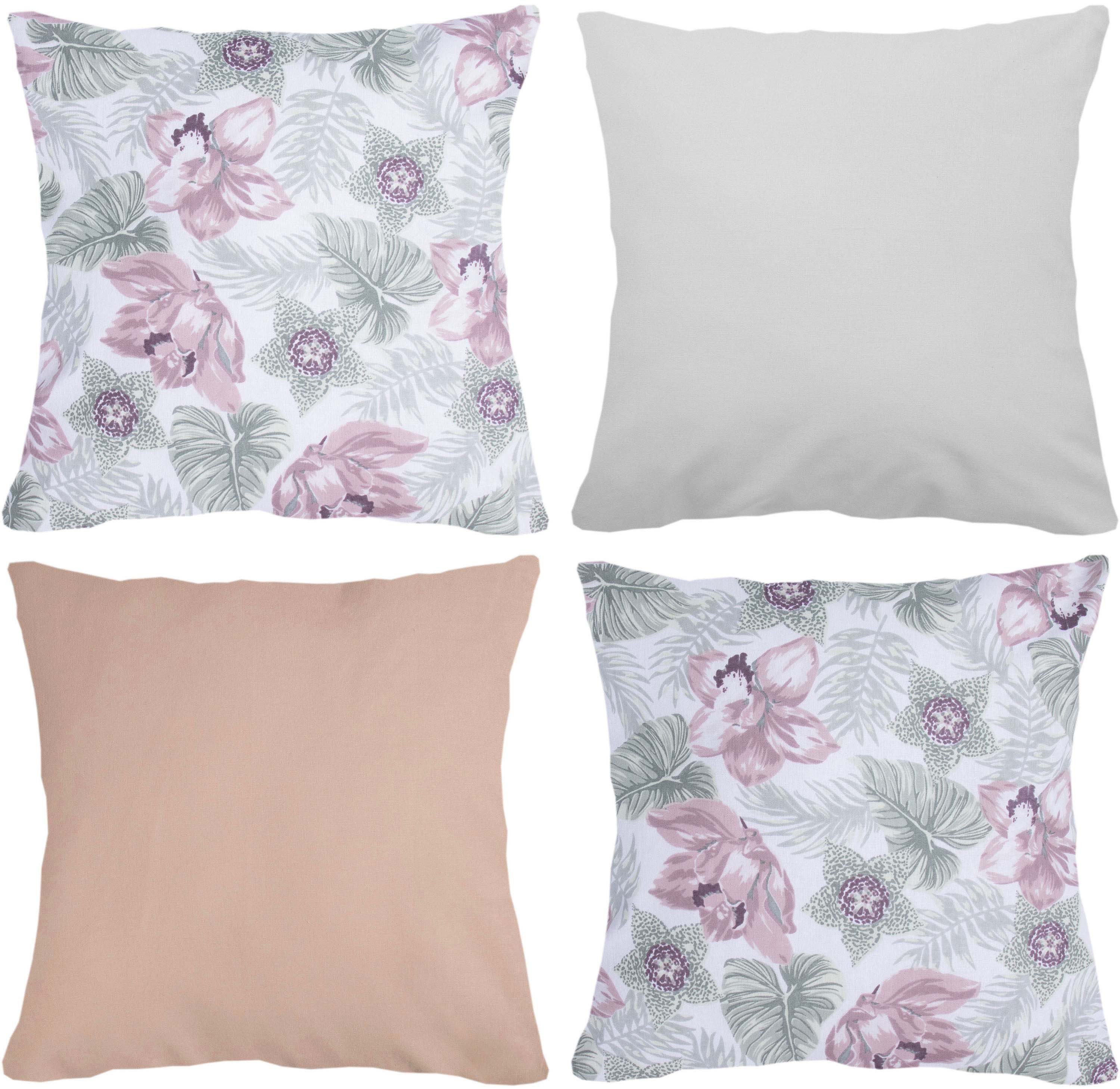 Amilian Dekokissen 4er Set - Dekokissen mit Füllung - 40x40 cm oder 50x50 cm - Kissen, Wunderschöne Muster