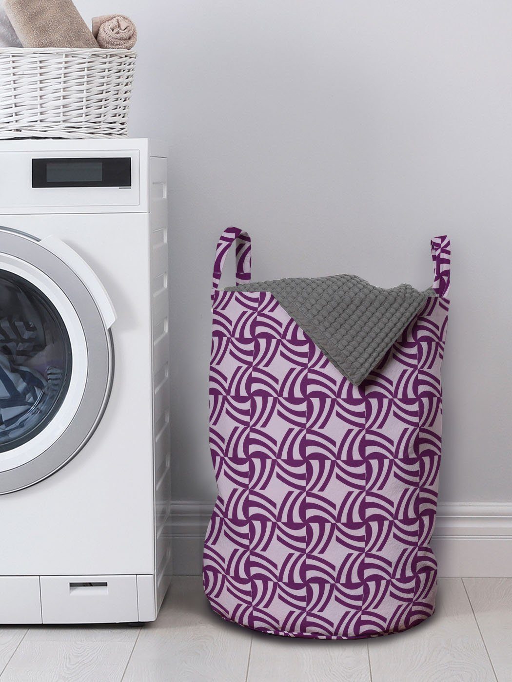 Waschsalons, Kordelzugverschluss in Geometrisch Streifen-Formen Quadraten mit Griffen den Abakuhaus für Wäschekorb Wäschesäckchen