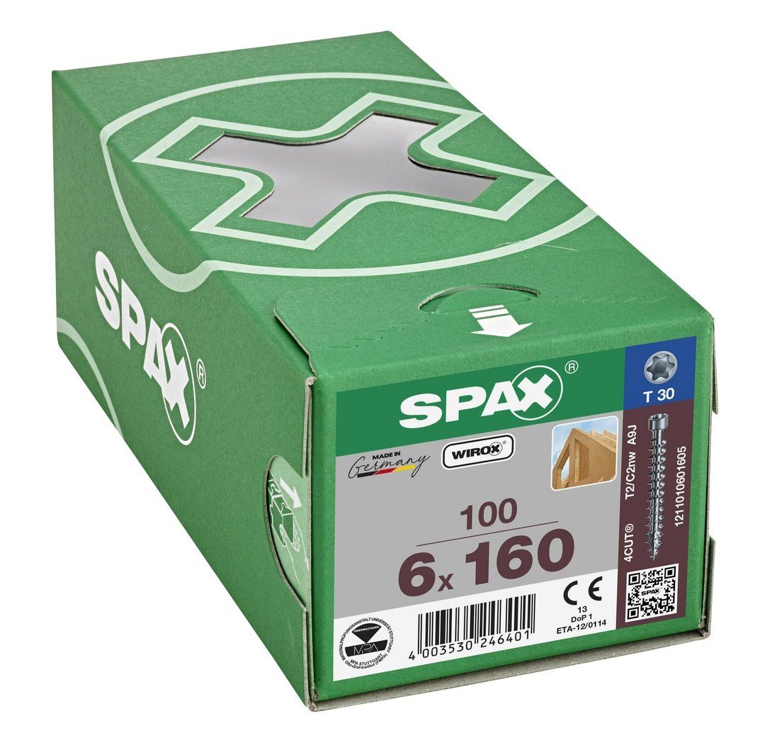 SPAX Spanplattenschraube weiß mm (Stahl 100 St), 6x160 IN.FORCE, verzinkt,