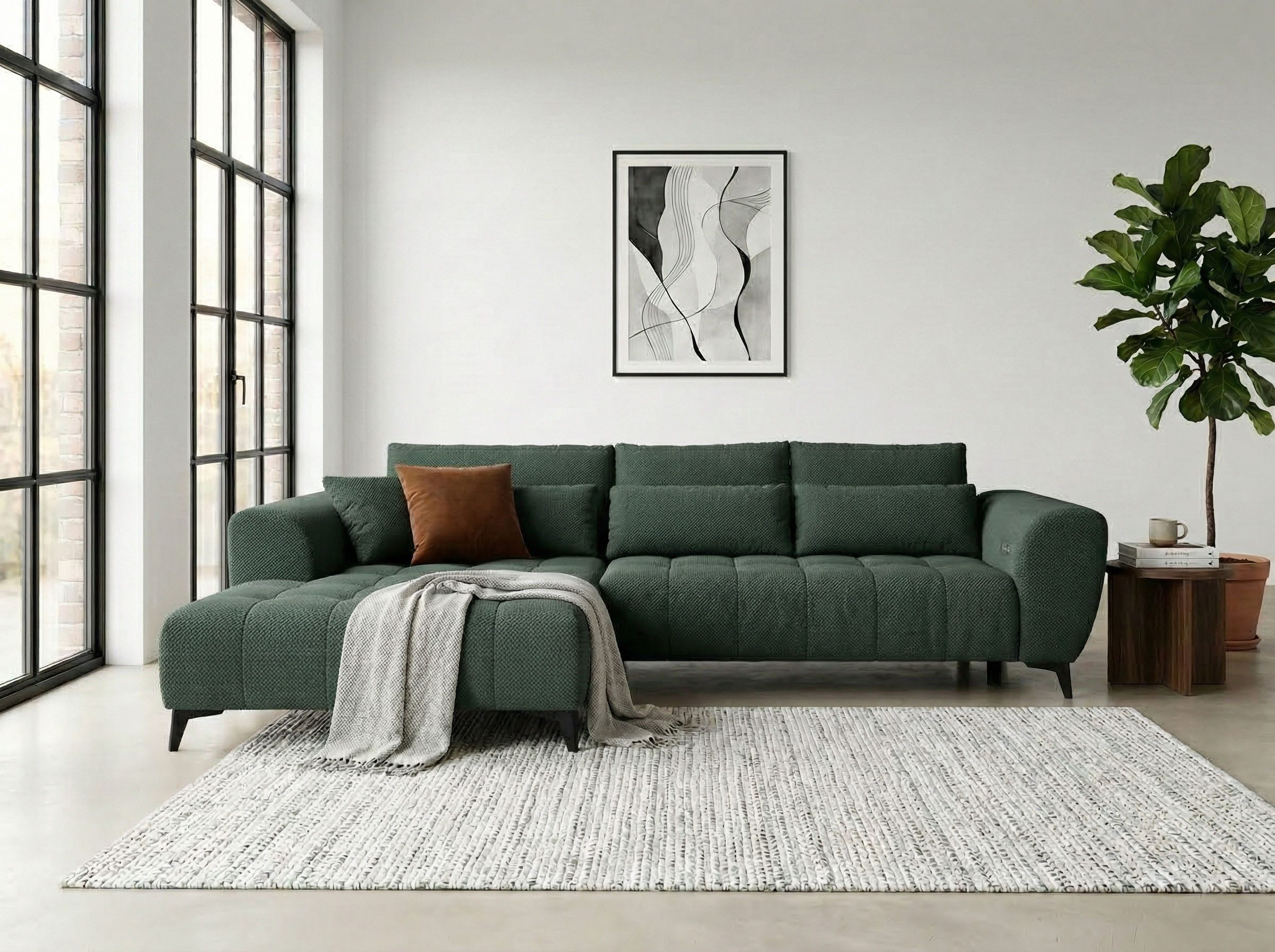 WERK2 Ecksofa Garay 287 x 220 cm elektr. Sitztiefenverstellung, bodenfrei, bequem, Waffelcord, L-Form, XXL, elektrische Sitztiefenverstellung