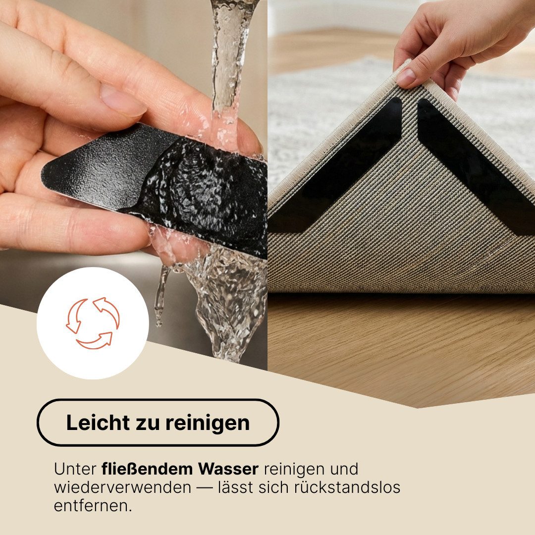 Tapiso Antirutsch Teppichunterlage 8-teiliges Set Teppich Greifer, (Set, 8-St., 8 x selbstklebender Antirutsch-Teppichgreifer (180x30mm), selbstklebend, rutschf – Bild 3 von 5