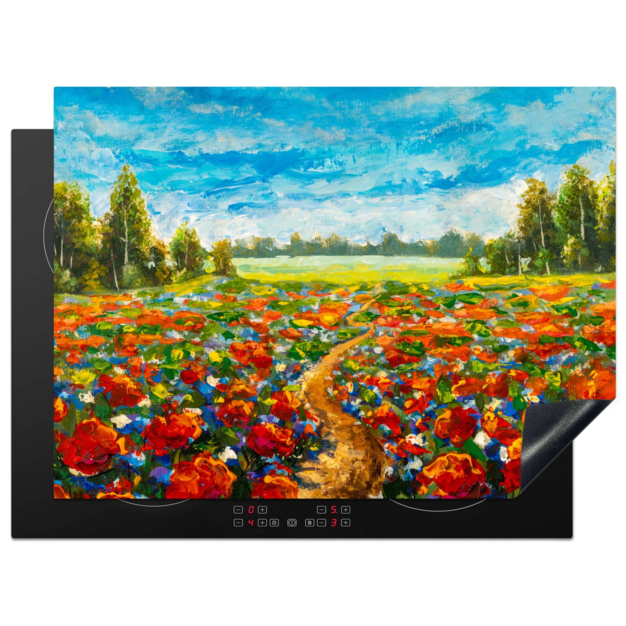 Malerei tlg), nutzbar, 70x52 cm, Arbeitsfläche Blumen MuchoWow (1 - - Vinyl, Ölfarbe Mobile Natur, - Herdblende-/Abdeckplatte Ceranfeldabdeckung