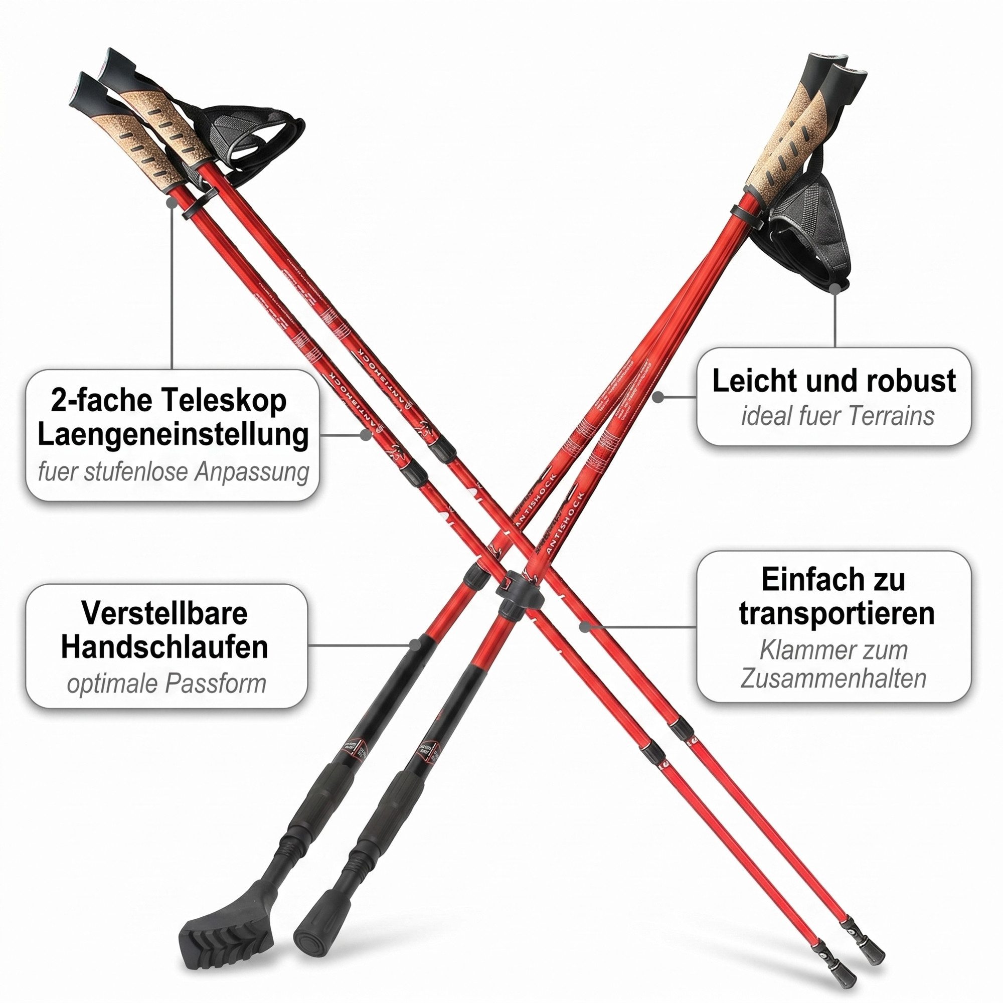 Mucola Nordic-Walking-Stöcke Teleskopstöcke Teleskop-Trekkingstöcke Wanderstöcke (Stück, 2 Stöcke), Teleskopstock