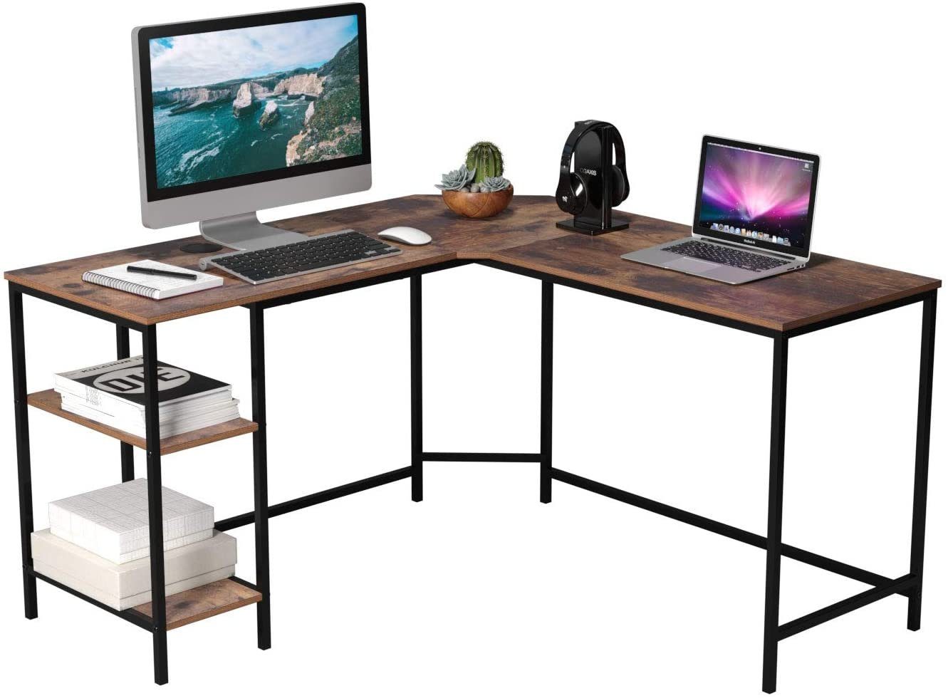Homfa Eckschreibtisch (L-förmiger Computertisch, Bürotisch mit 2 Ablagen),  für Gaming, Büro, Vintage-schwarz online kaufen | OTTO