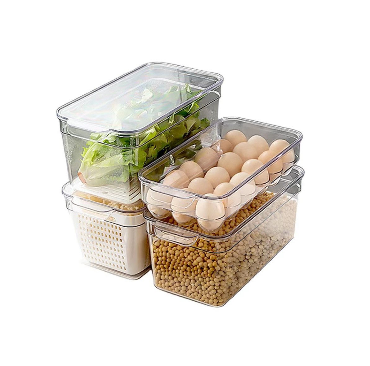 Creliv Korbeinsatz mit Deckel für Kühlschrank, 4 Kühlschrank Aufbewahrungsboxen, Stapelbar, BPA Frei