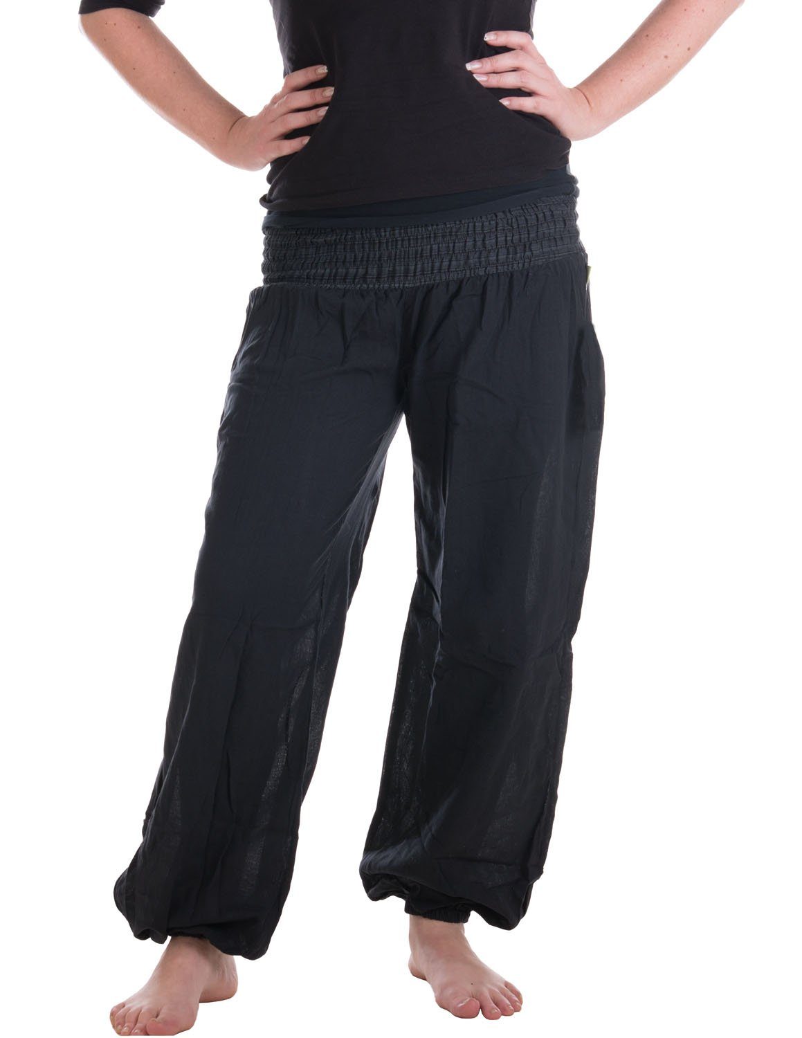 Vishes Haremshose Chino Haremshose mit super elastischem Bund Pumphose, Pluderhose mit handewebtem Stoff schwarz