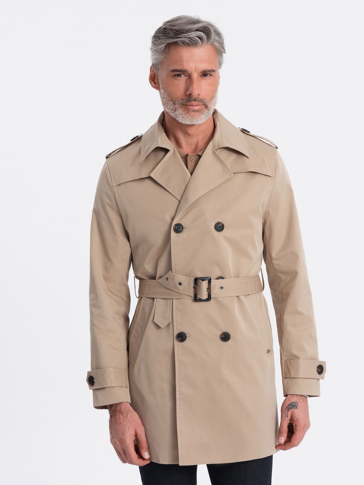 OMBRE Trenchcoat Herren-Trenchcoat SLIM FIT mit Gürtel breites Revers