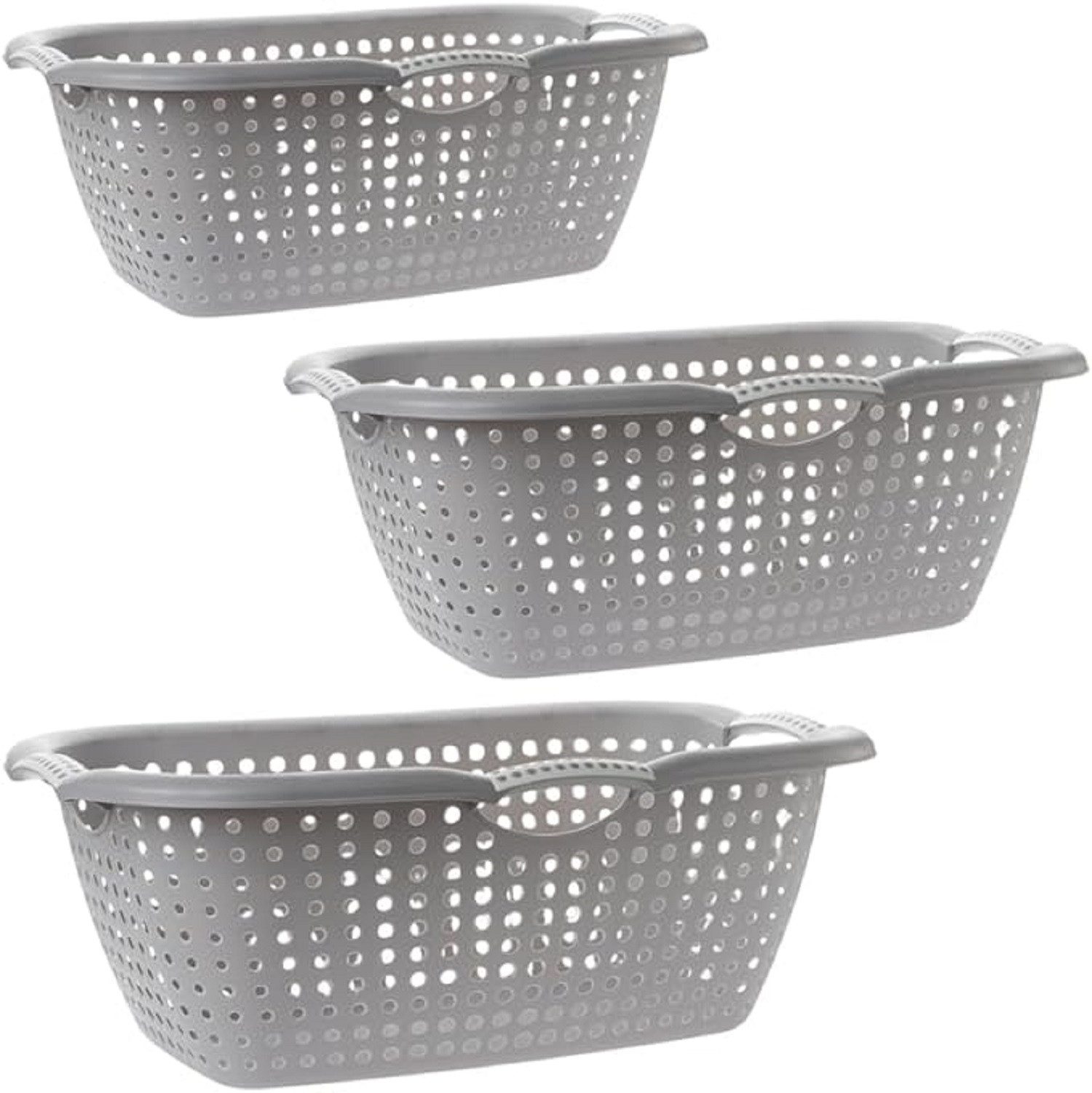 2friends Wäschewanne Wäschekörbe mit ergonomischen Griff (3er Set 60x40x24 cm, grau), Vielseitig, Platzsparend, stapelbar