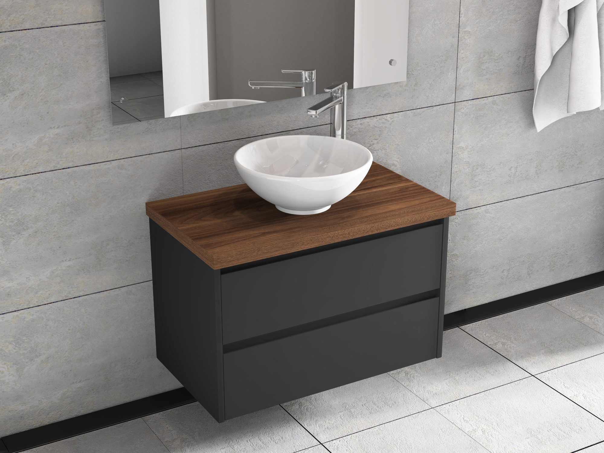 Aqua Bagno Badmöbel-Set Badschrank 80cm mit Waschbecken rund, anthrazit matt lackiert, Keramik, (Badschrank vormontiert, 3-St., Badmöbelschrank mit Trägerplatte, Waschschale), einfache Montage