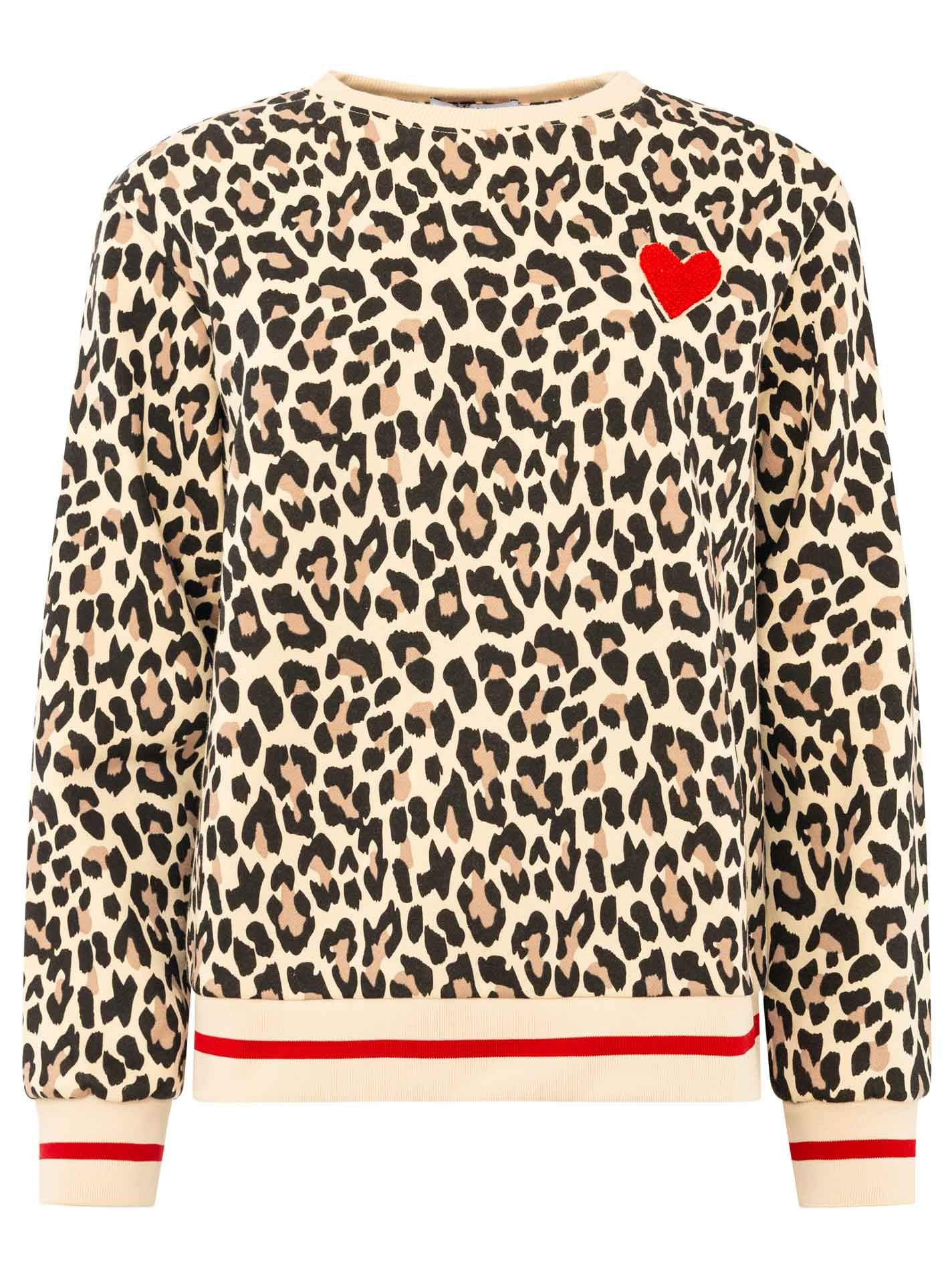 Zwillingsherz Sweatshirt "Leo Love" Mini Me, Rundhals, elastische Bündchen, Leo-Allover, Herzpatch – Bild 2 von 5