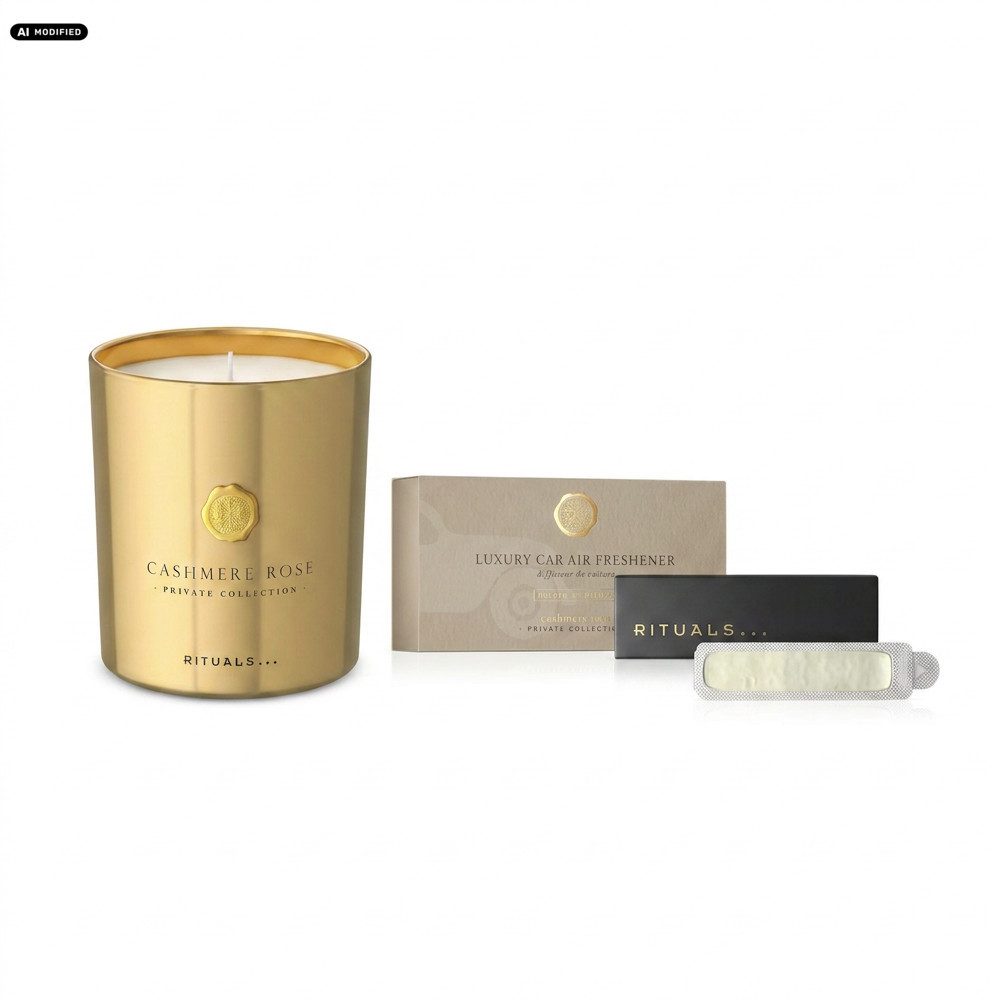 Rituals Duftkerze Rituals Cashmere Rose Candle Car Perfume Home Duo., Harmonisches Home Duo für Wohnraum und Auto