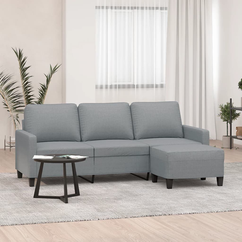 vidaXL Sofa Hellgrau 180 mit Hocker Stoff 3-Sitzer-Sofa cm