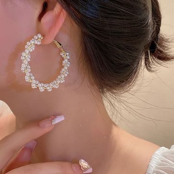 LAKKEC Paar Ohrhänger Süß Kreis-Ohrringe Perle Ohrringe für Bräute Damenschmuck, Geeignet für Hochzeiten Bankette und Partys