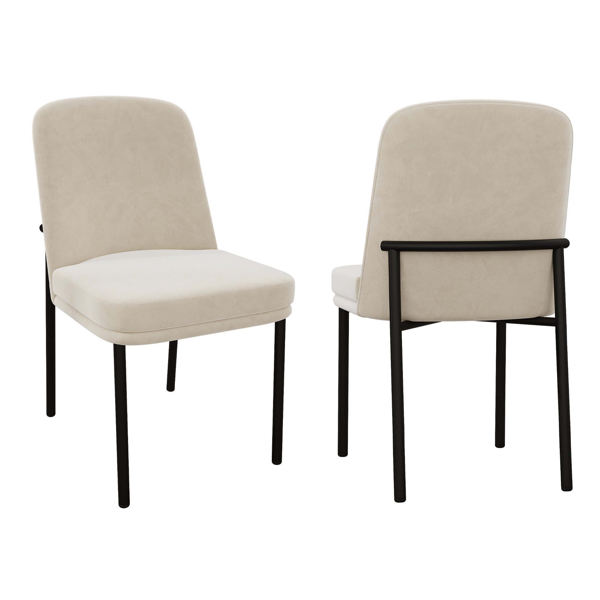 Flieks Esszimmerstuhl (Set, 2 St), 2er Set Polsterstühle Küchenstuhl Samt Beige, schwarze Metallbeine