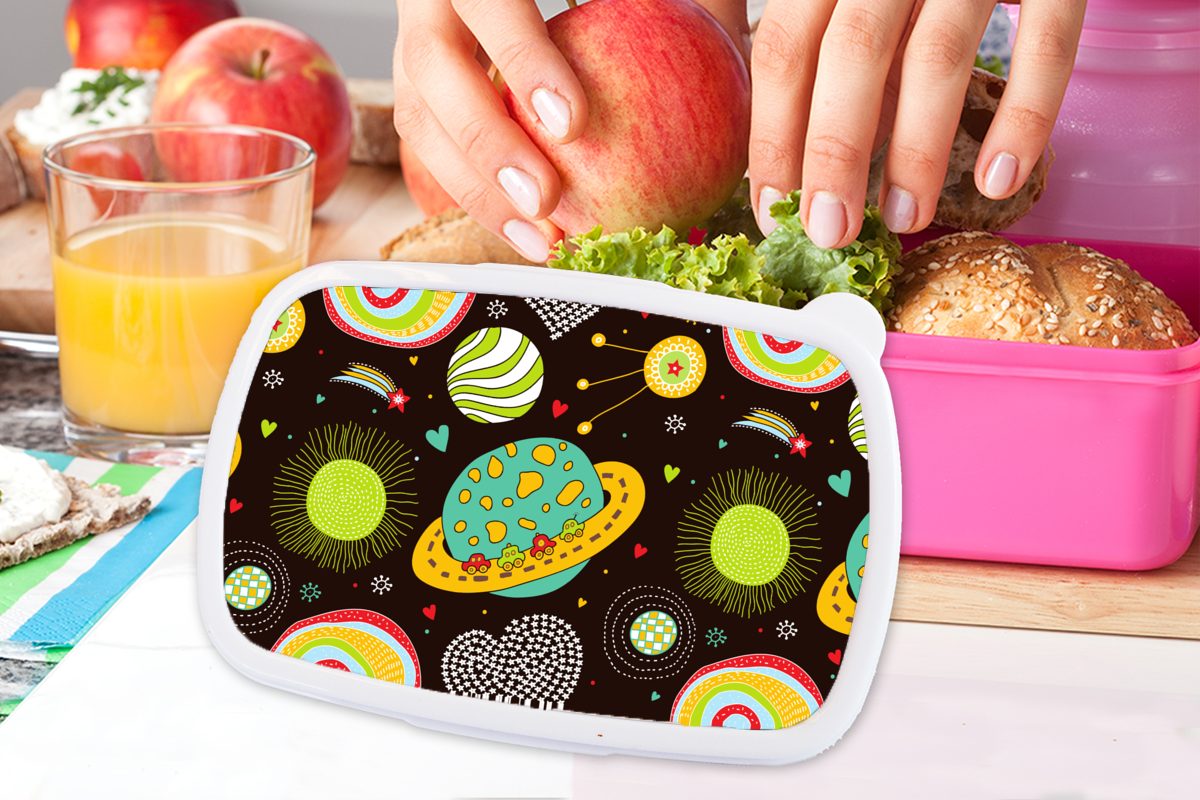 für Brotdose Kunststoff, Kunststoff Kinder, Mädchen, Kinder (2-tlg), Muster - Weltraum Planeten Erwachsene, Jungen - rosa - Brotbox Lunchbox - - MuchoWow Kinder, Snackbox,