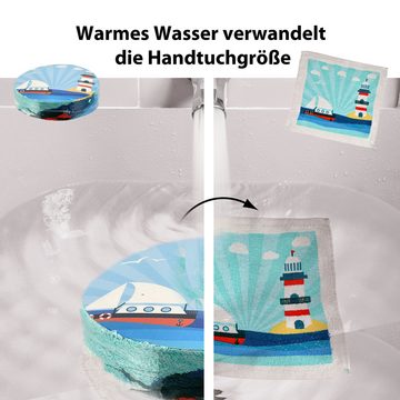 CEPEWA Handtuch Magisches Handtuch 'Maritim' 4er Set 4 Motive 30x30cm Baumwolle Tuch, (4-St)