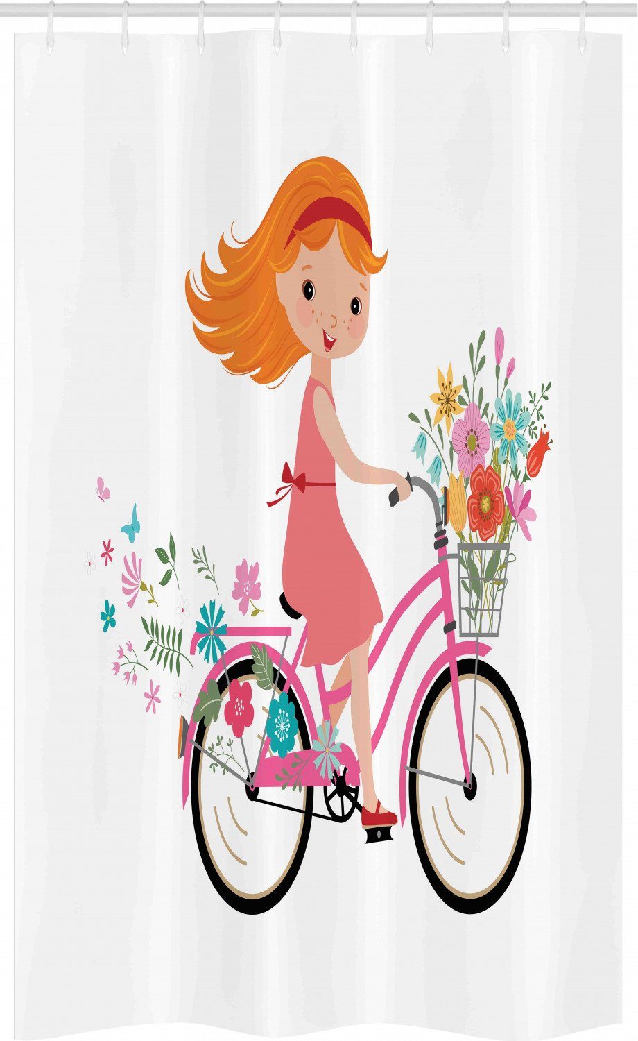 Abakuhaus Duschvorhang »Badezimmer Deko Set aus Stoff mit Haken« Breite 120  cm, Höhe 180 cm, Blume Glückliches Mädchen auf Fahrrad-Blumen online kaufen  | OTTO
